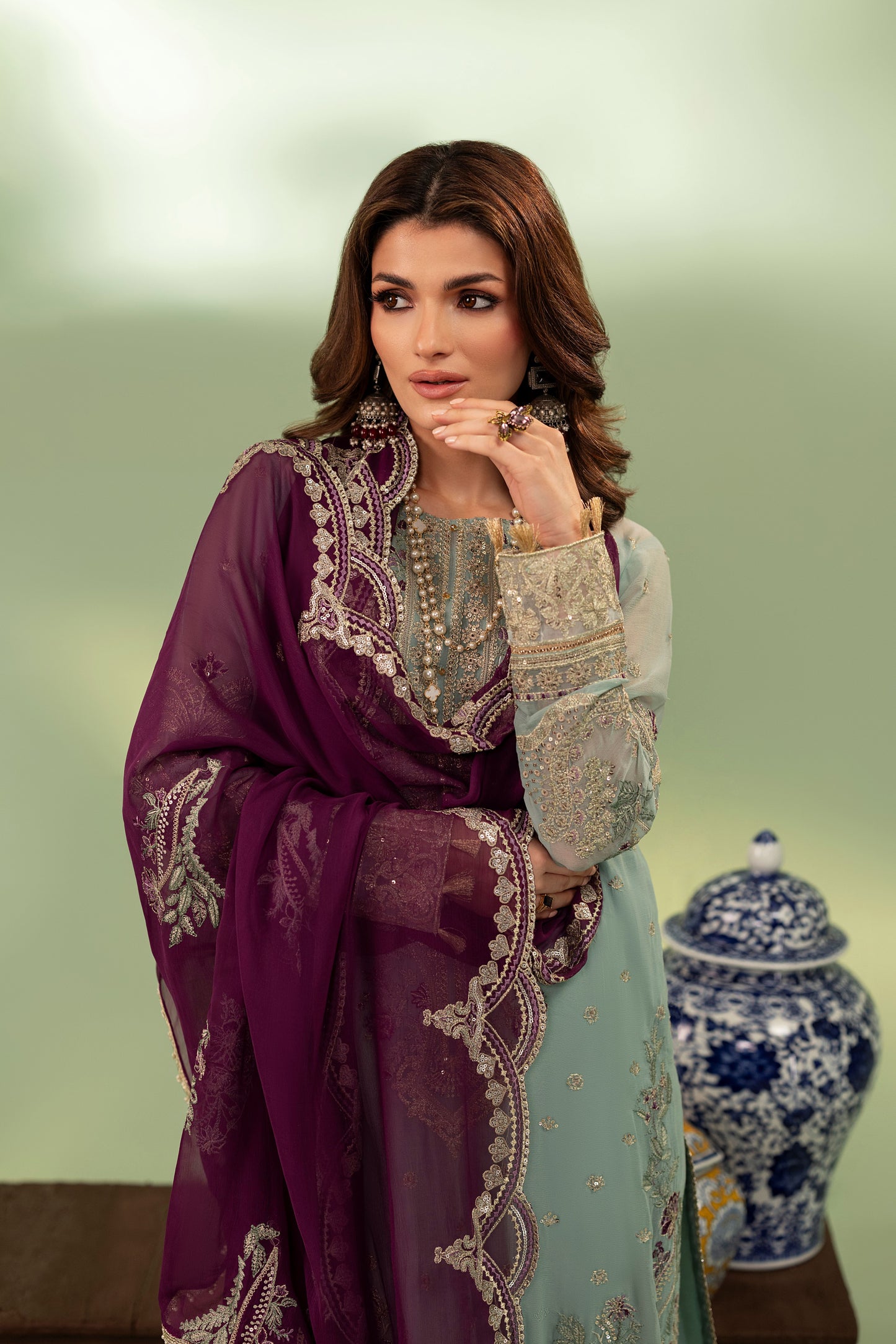 DS-08 Eastern Chiffon 3PC Suit with Flowing Dupatta