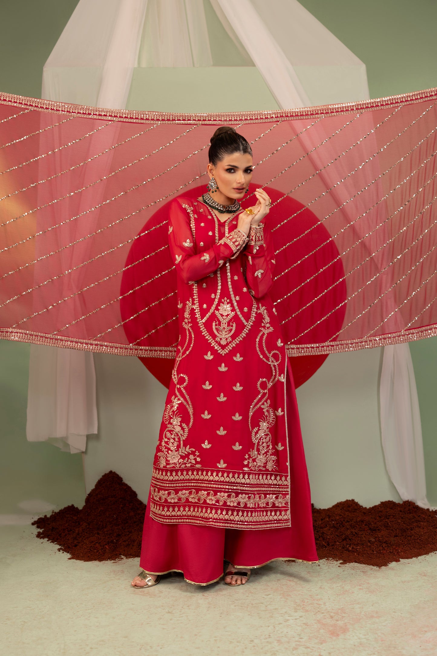 DS-02 Elegant Chiffon 3PC Suit with Embroidered Borders