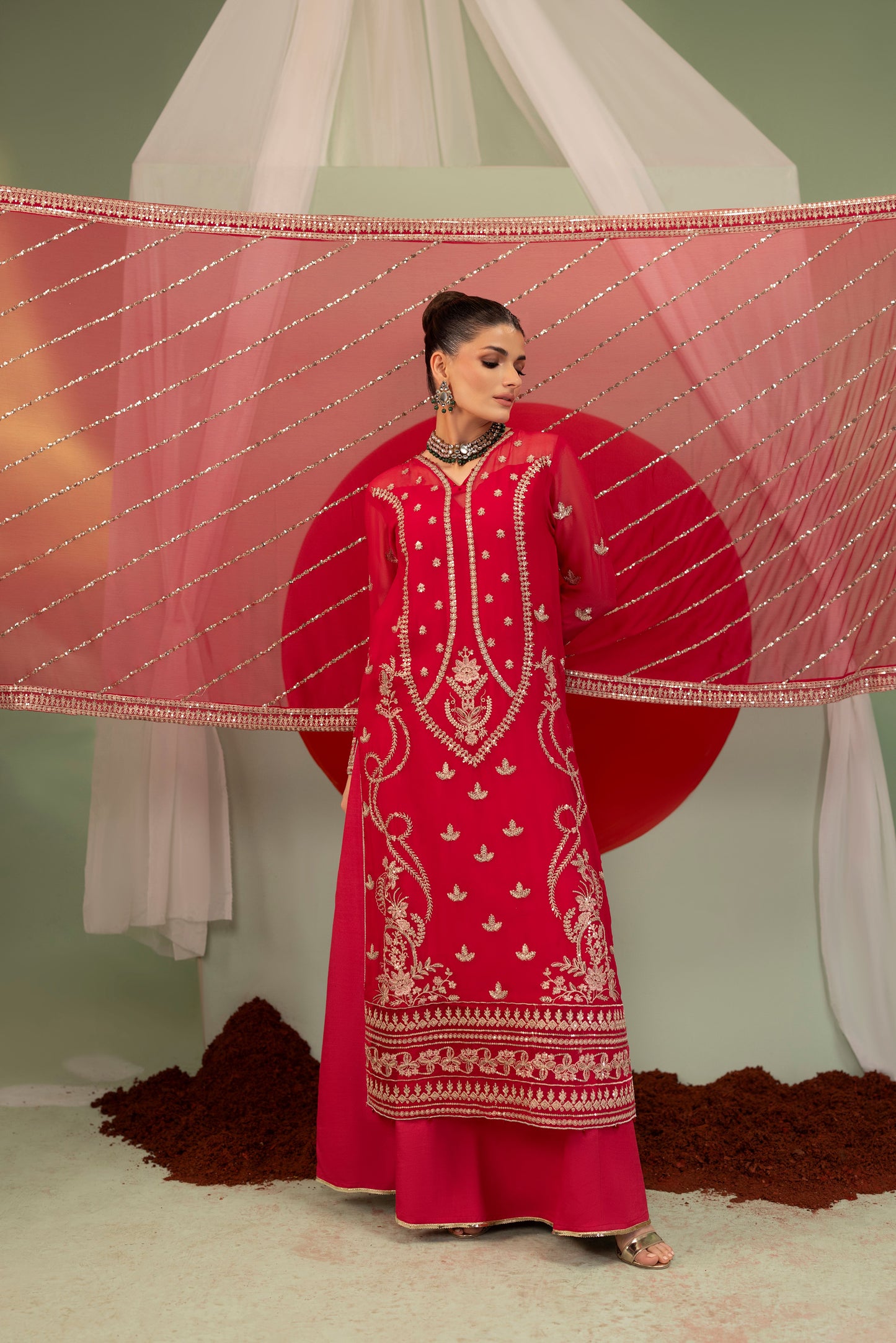 DS-02 Elegant Chiffon 3PC Suit with Embroidered Borders