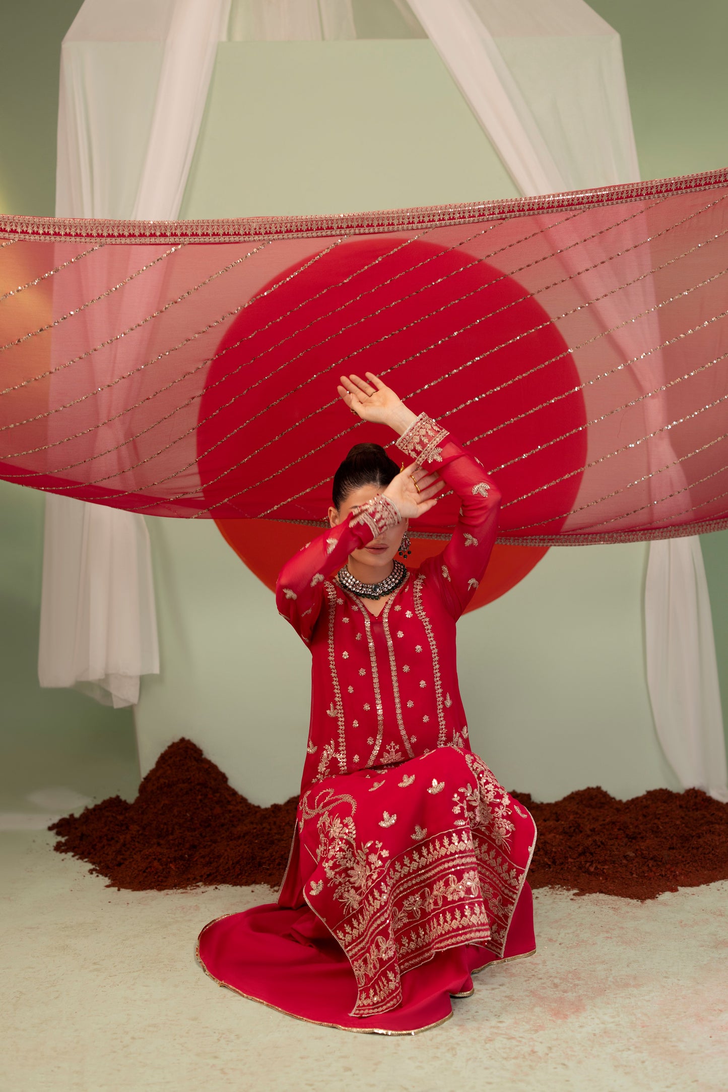 DS-02 Elegant Chiffon 3PC Suit with Embroidered Borders