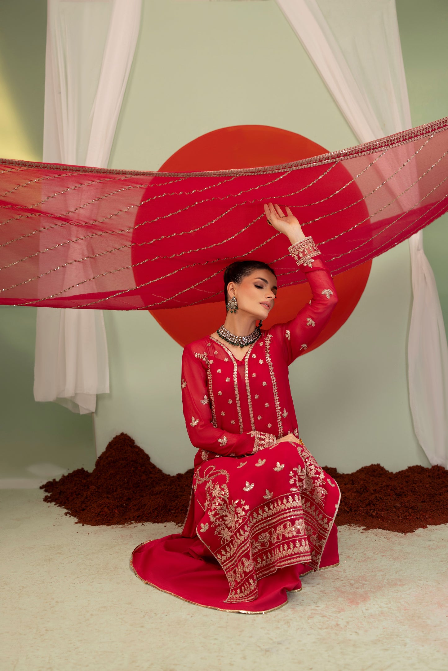 DS-02 Elegant Chiffon 3PC Suit with Embroidered Borders