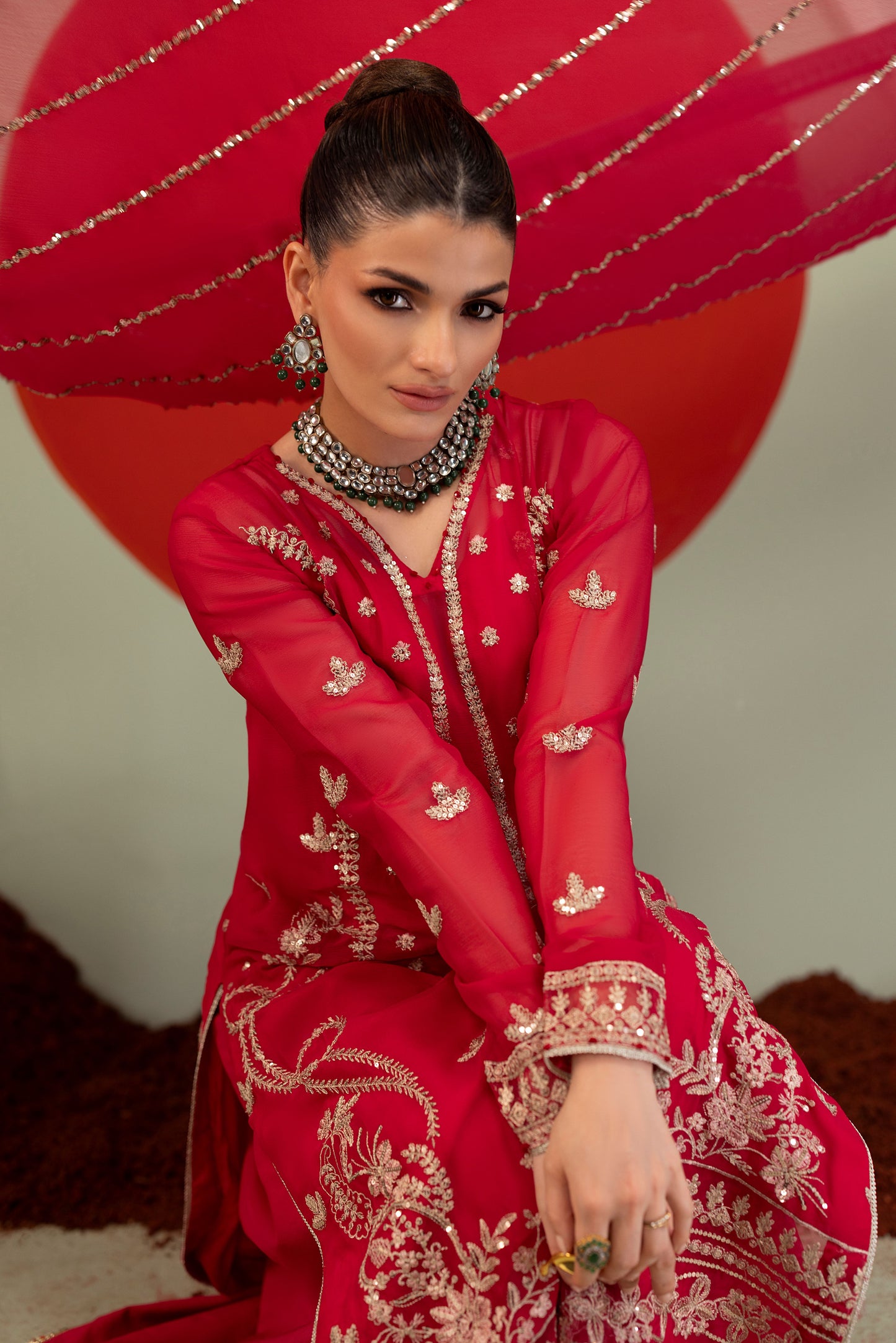 DS-02 Elegant Chiffon 3PC Suit with Embroidered Borders