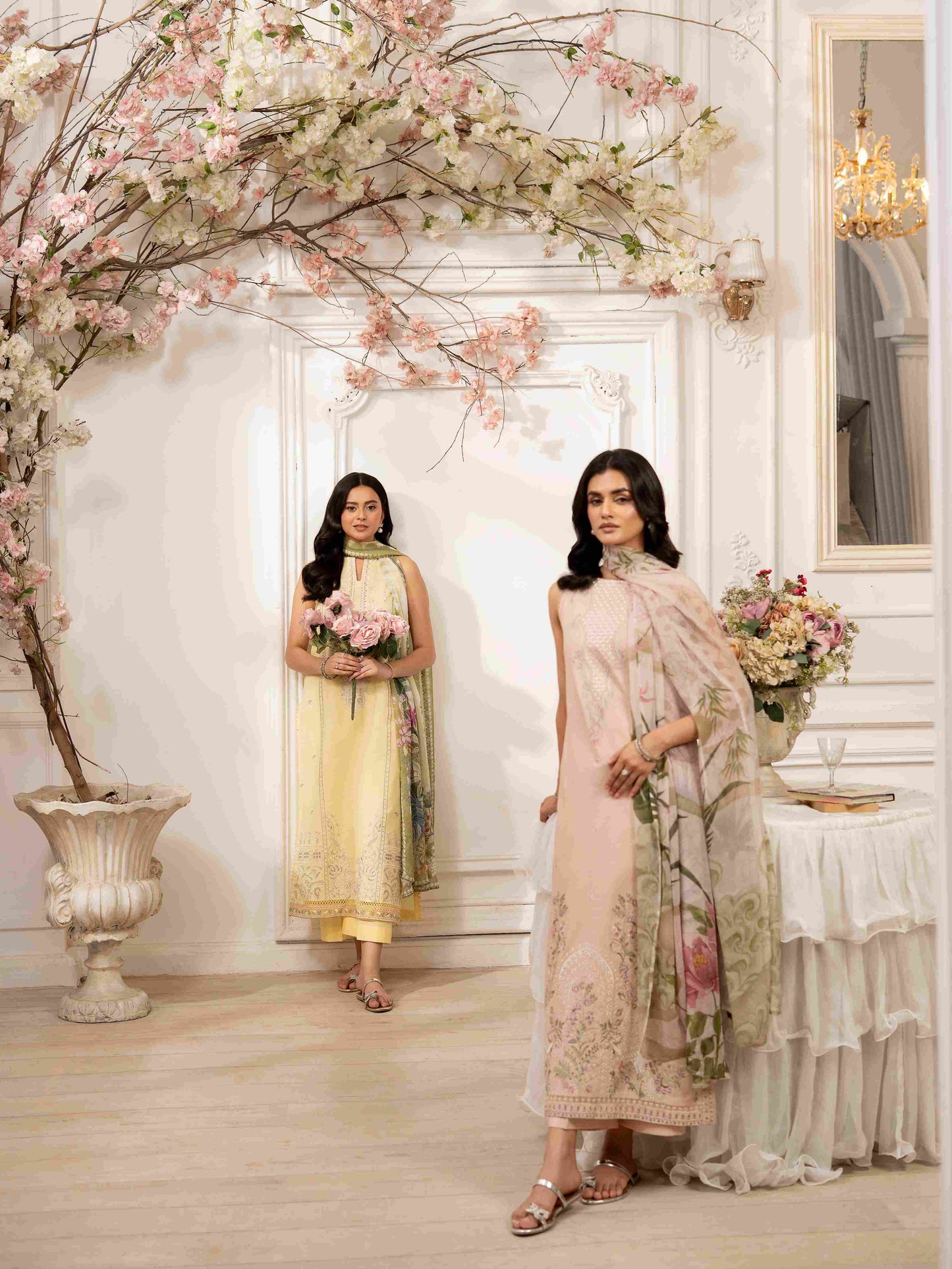 Three piece embroidered lawn suit with cotton trouser and dupatta