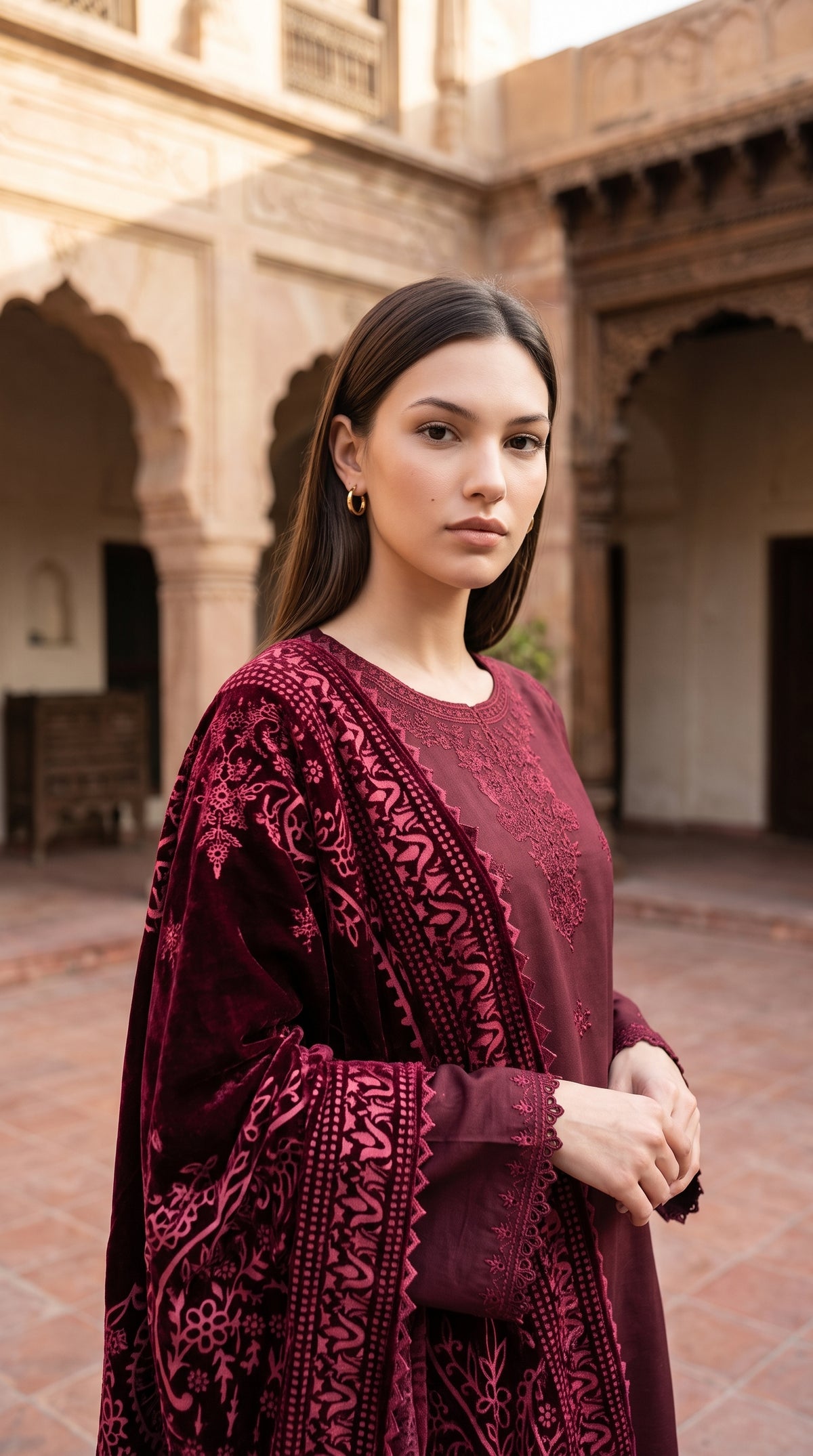 3PC Embroidered Dhanak Suit | DC - 08