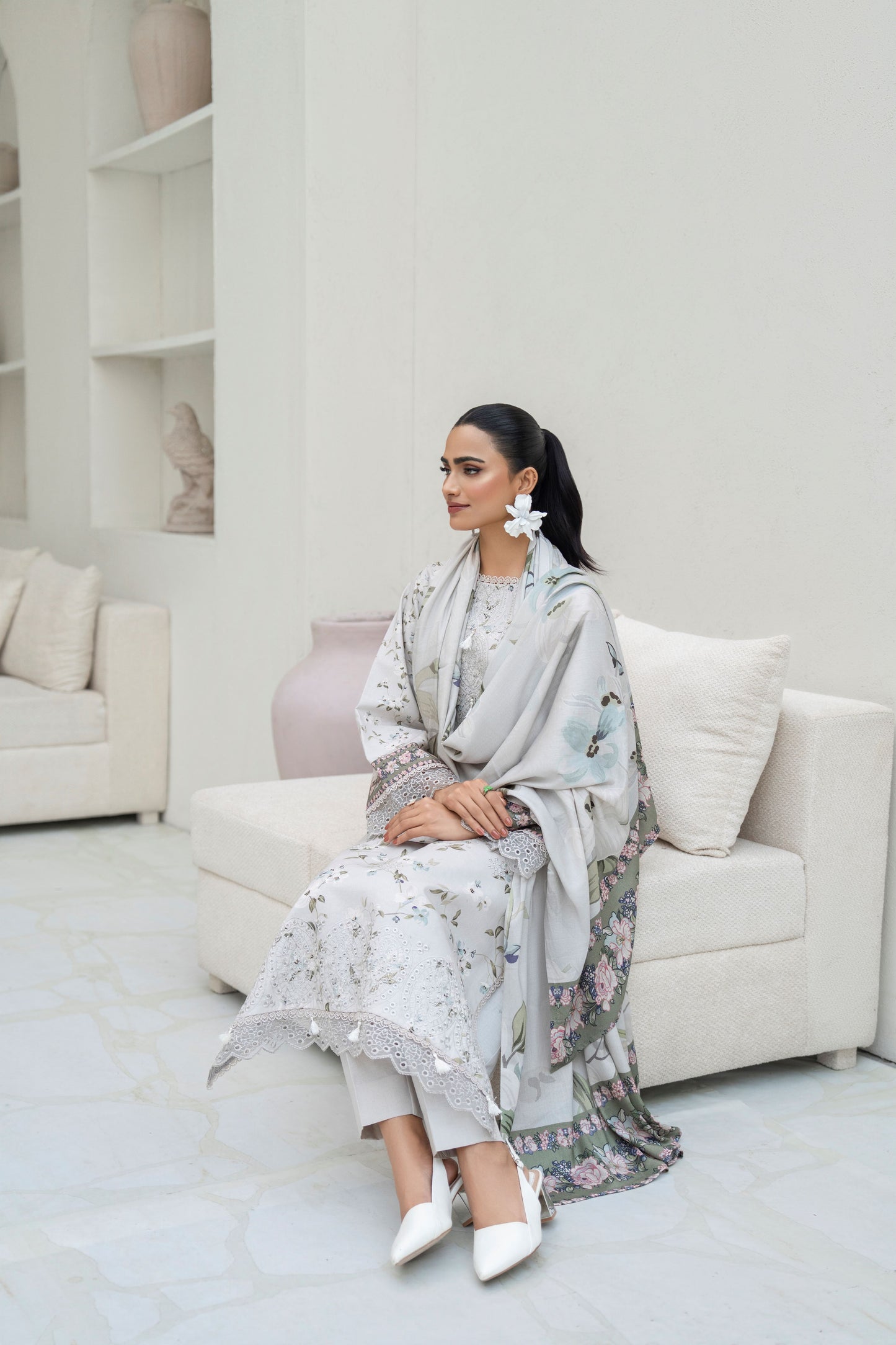 Elegant printed khaddar 3PC outfit for festive occasions