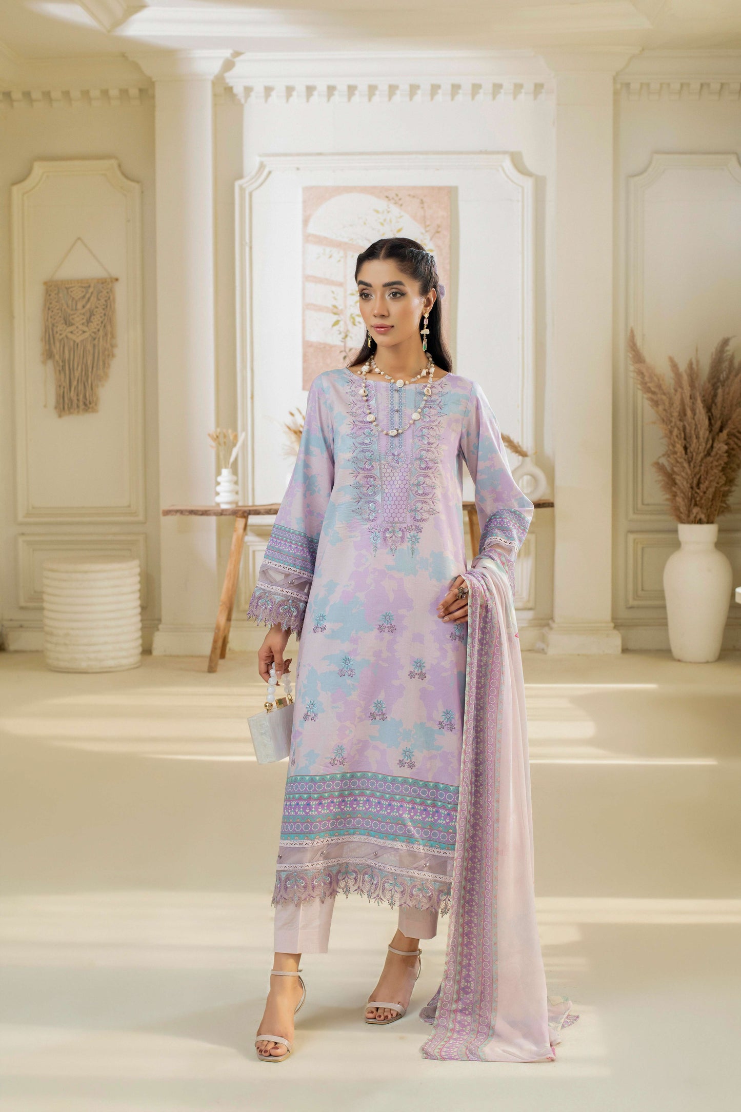 Stitched embroidered kurta paired with trouser