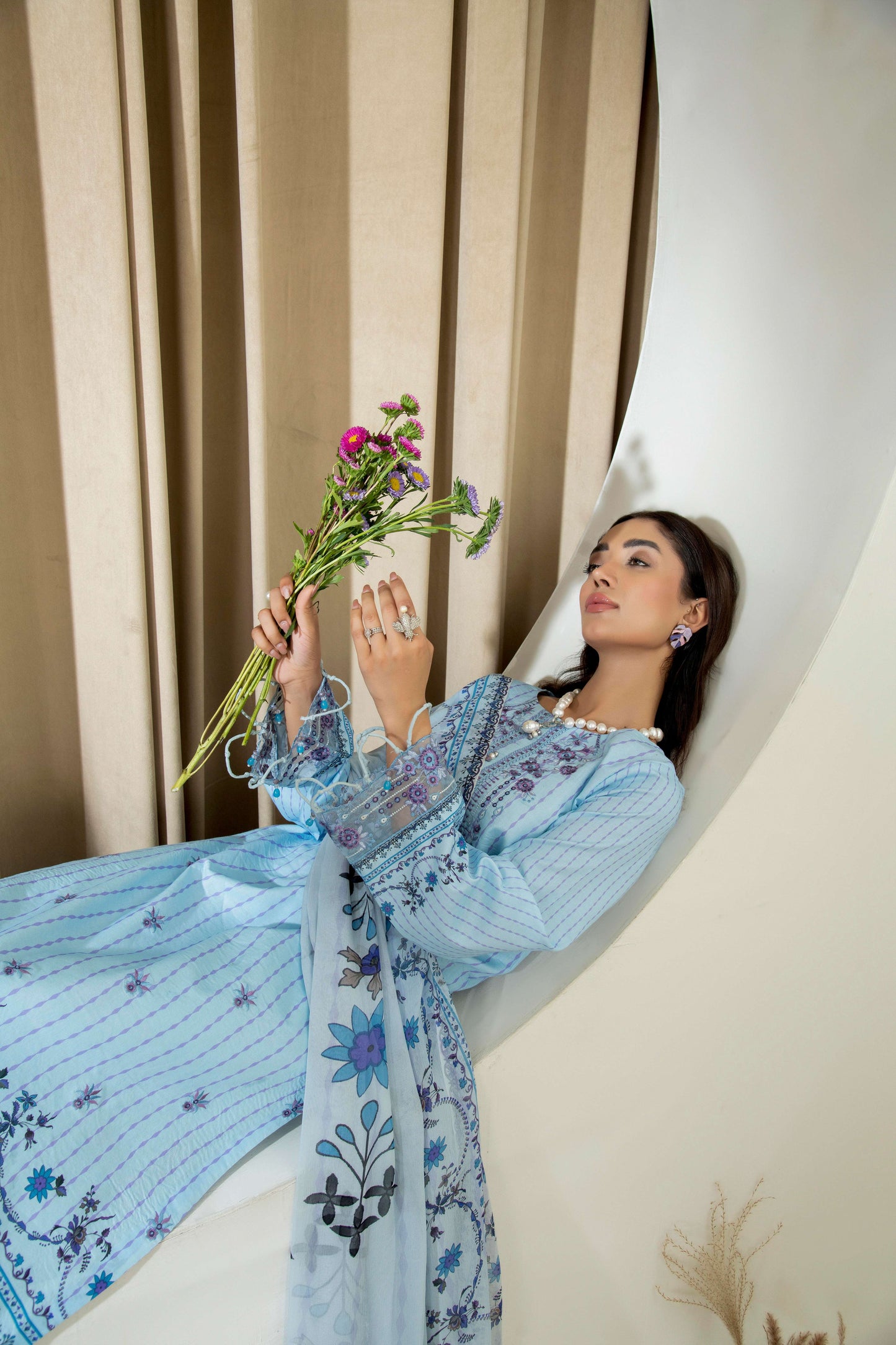 Embroidered shirt with trouser and light dupatta