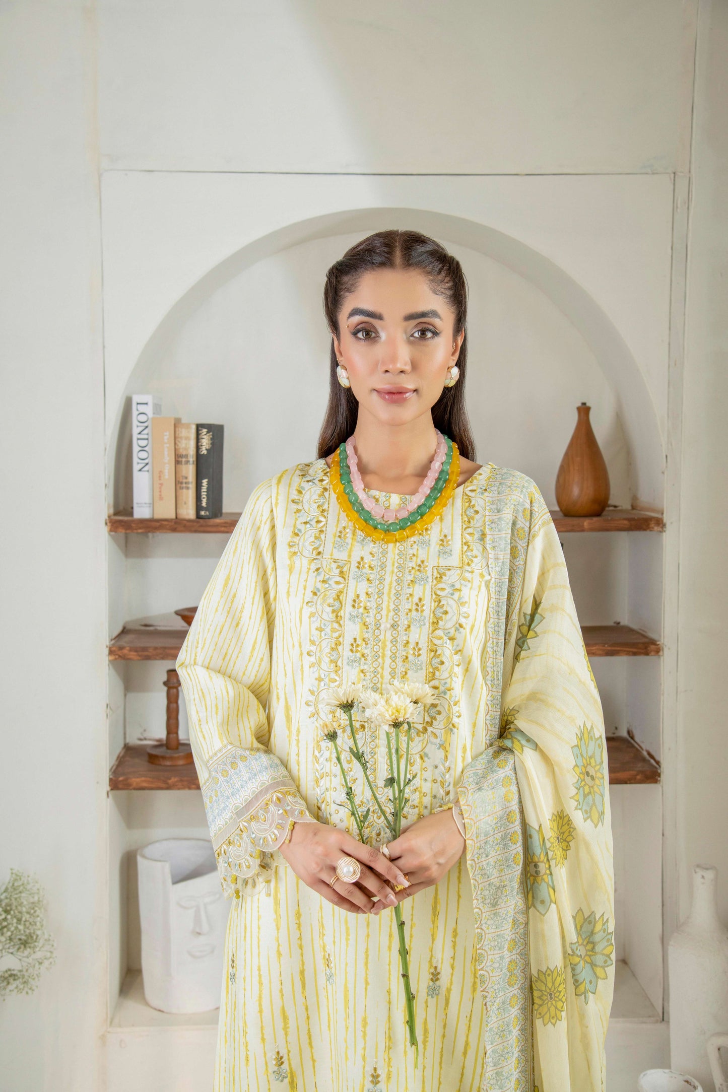Embroidered shirt paired with dupatta
