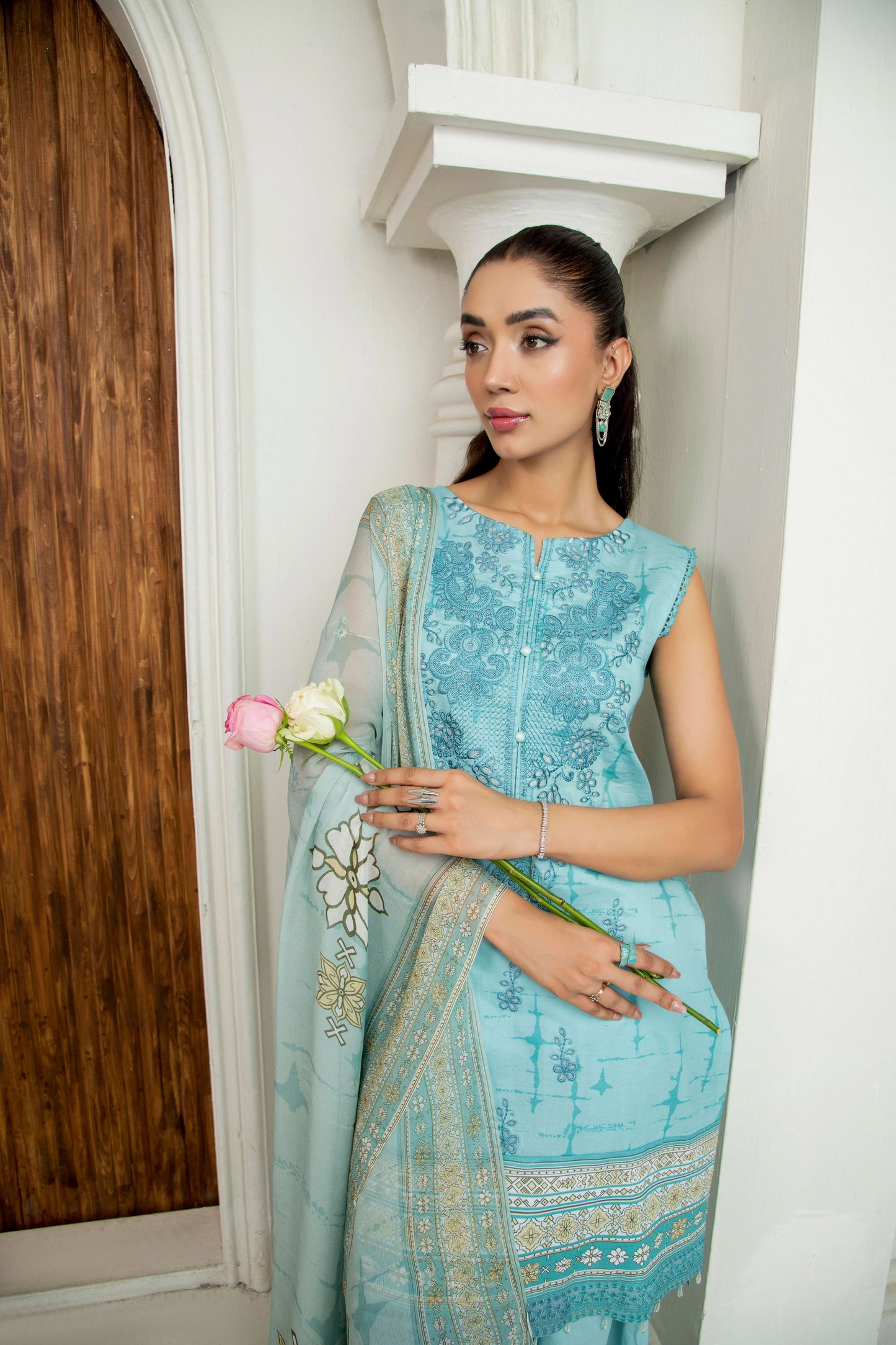 Embroidered lawn shirt with trouser