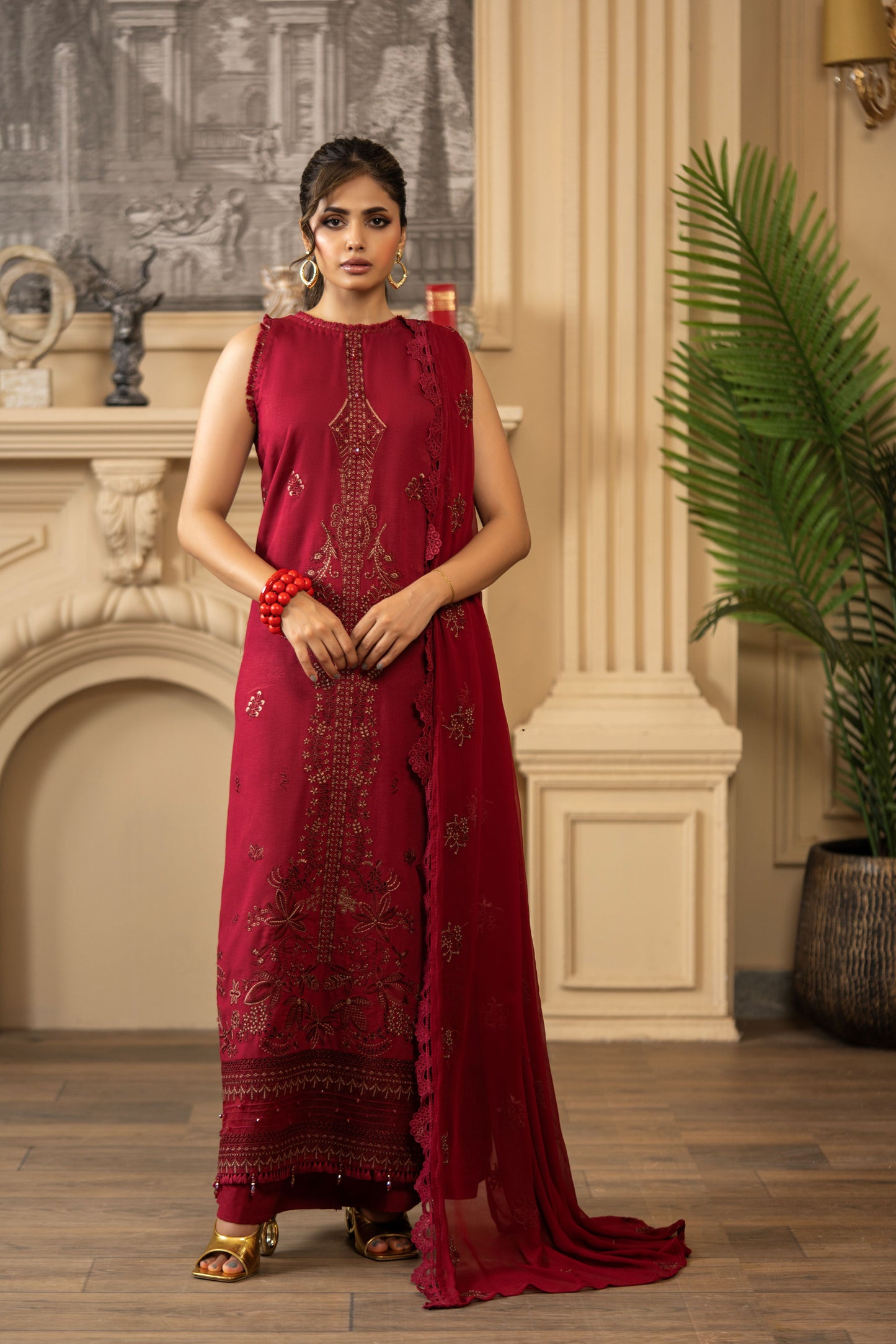 Classic 3PC Pakistani unstitched karandi suit with dupatta