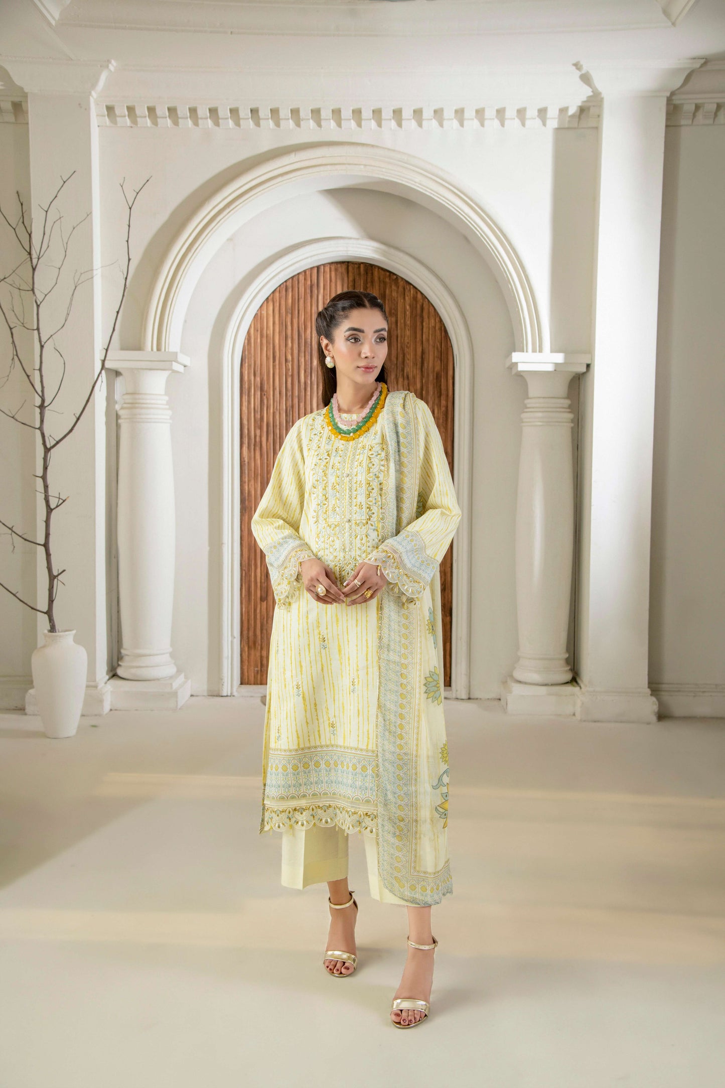 Embroidered shirt with lawn trouser and dupatta
