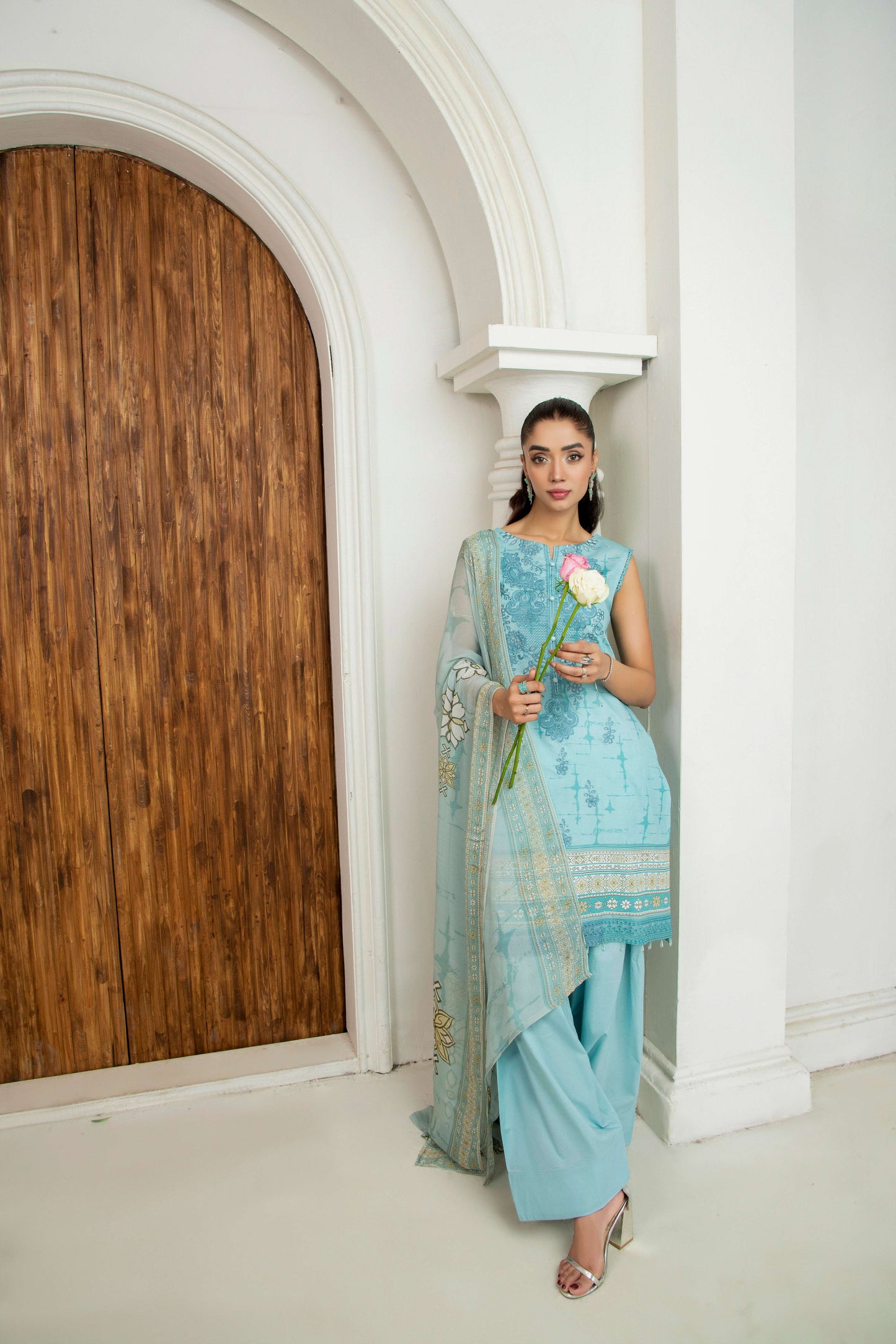 Embroidered three-piece stitched outfit