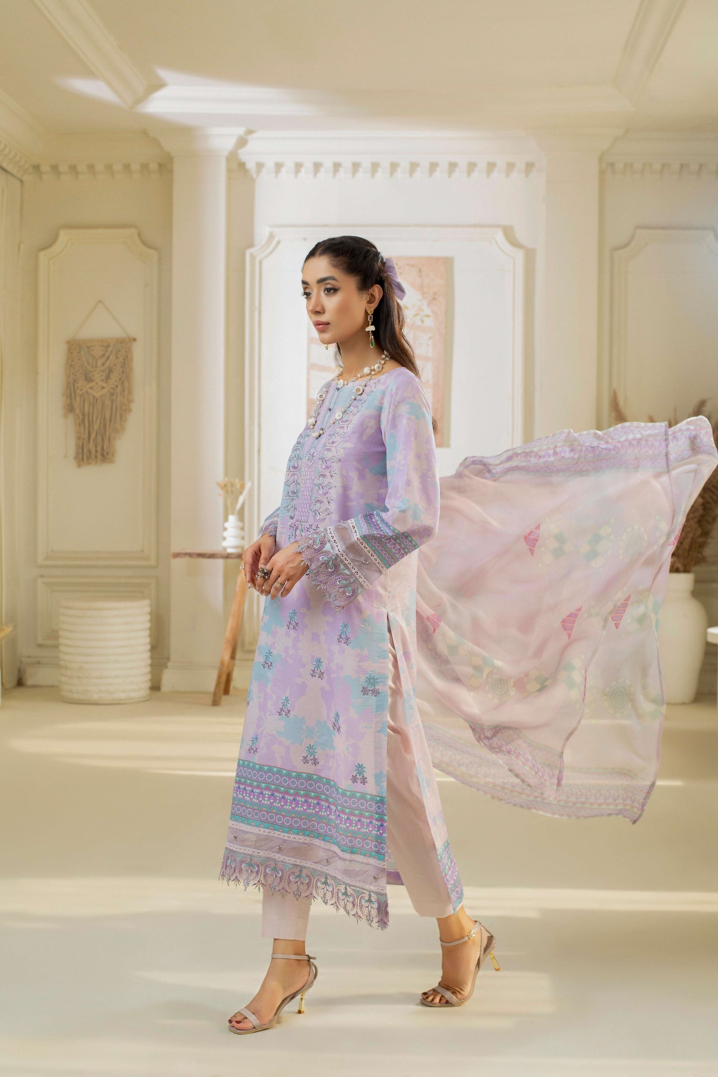 Embroidered shirt with dupatta and lawn trouser