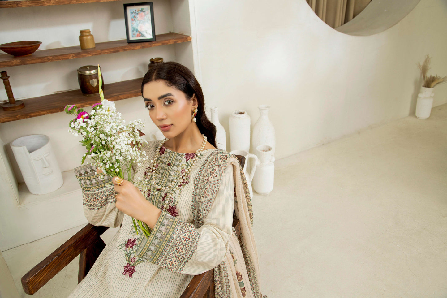 Embroidered three-piece set with dupatta