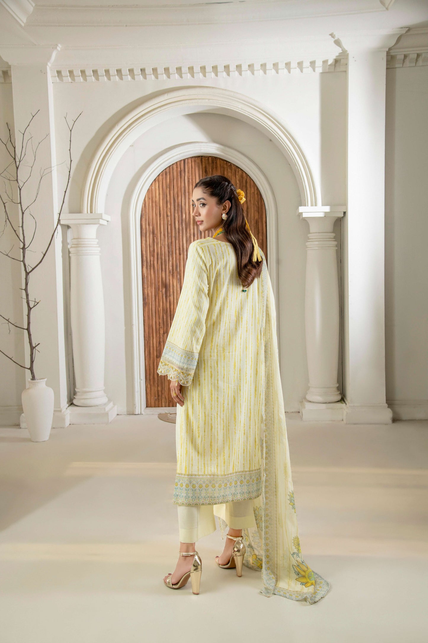 Embroidered shirt styled with trouser