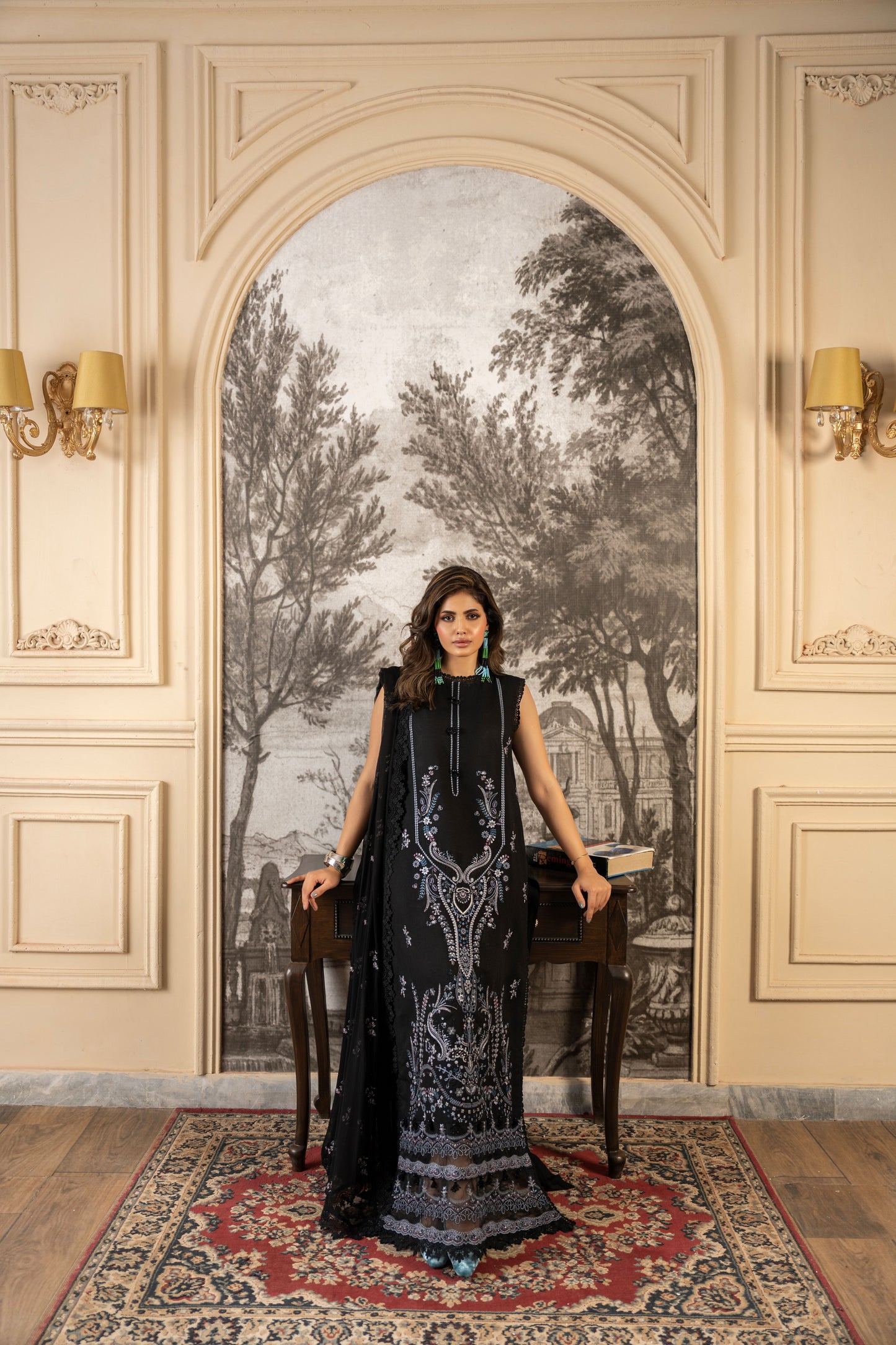 Pakistani unstitched outfit with embroidery for festive events