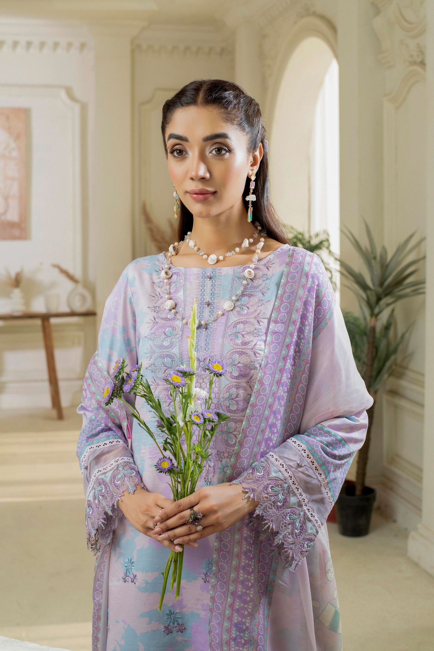 Embroidered kurta with trouser and matching dupatta