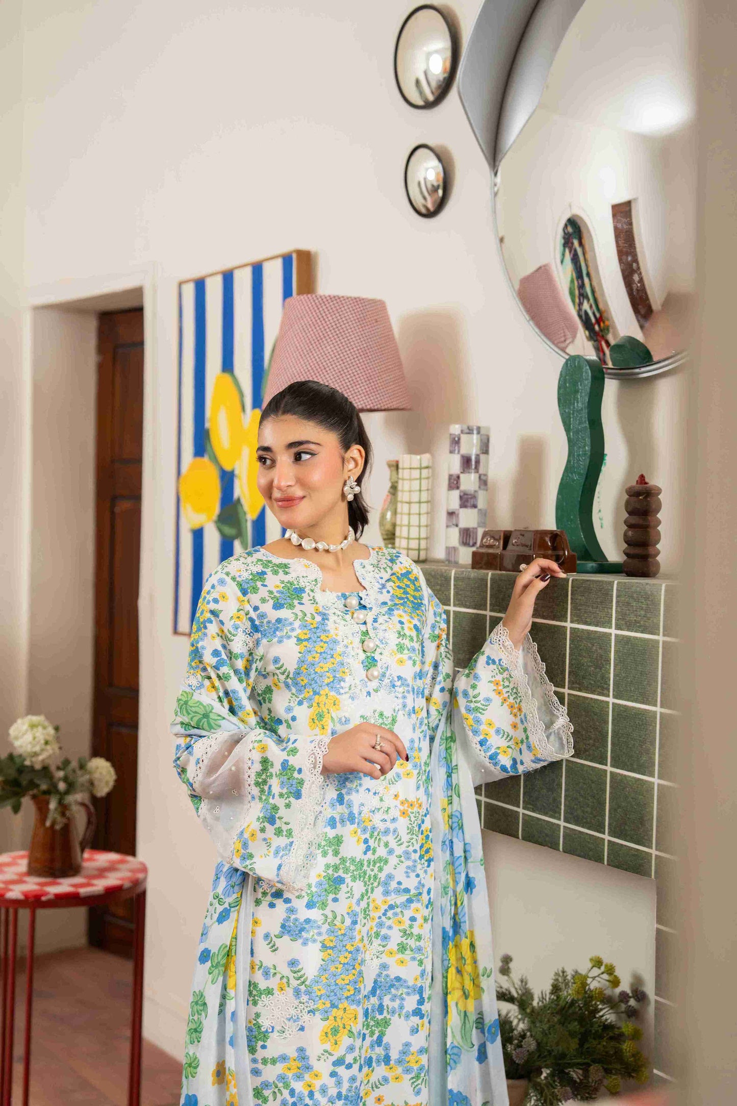 Stitched lawn kurta with soft summer print