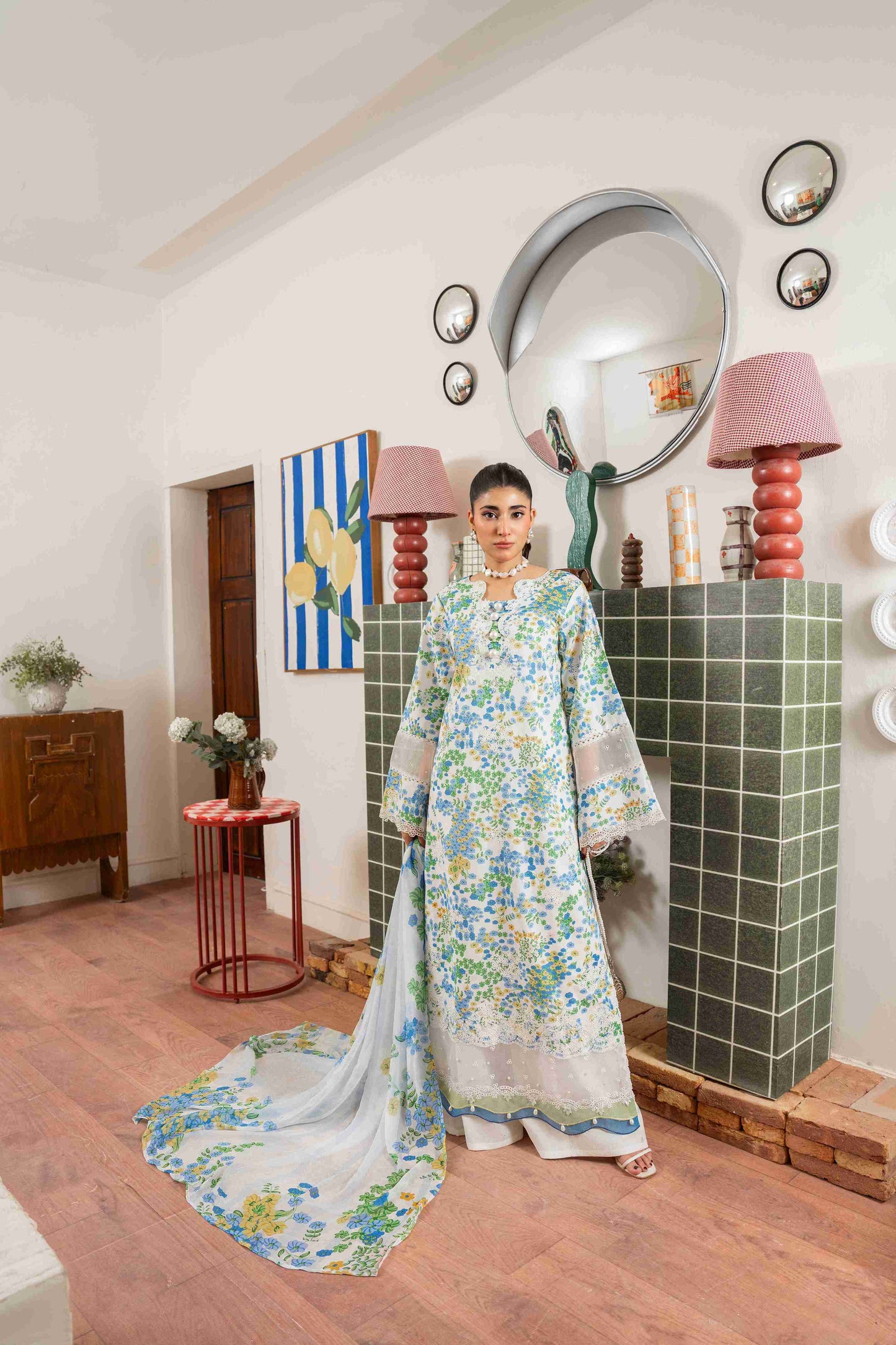 Simple stitched lawn outfit with stylish trouser and dupatta