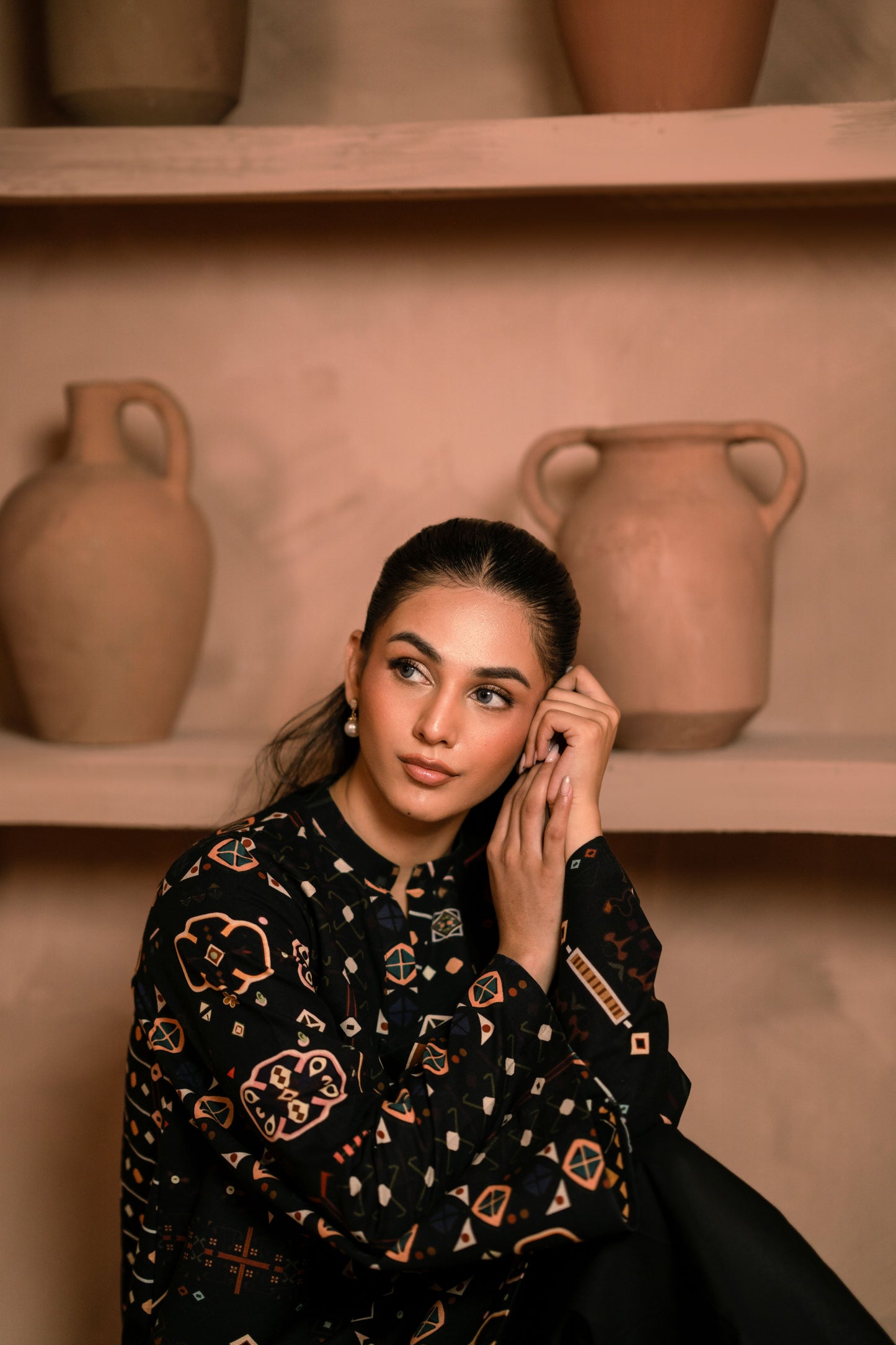 Winter printed khaddar kurta design with trouser