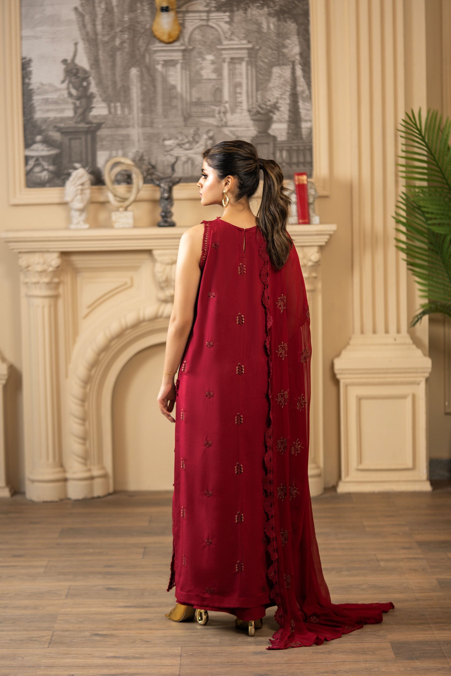 Karandi embroidered Pakistani dress with dupatta perfect for functions
