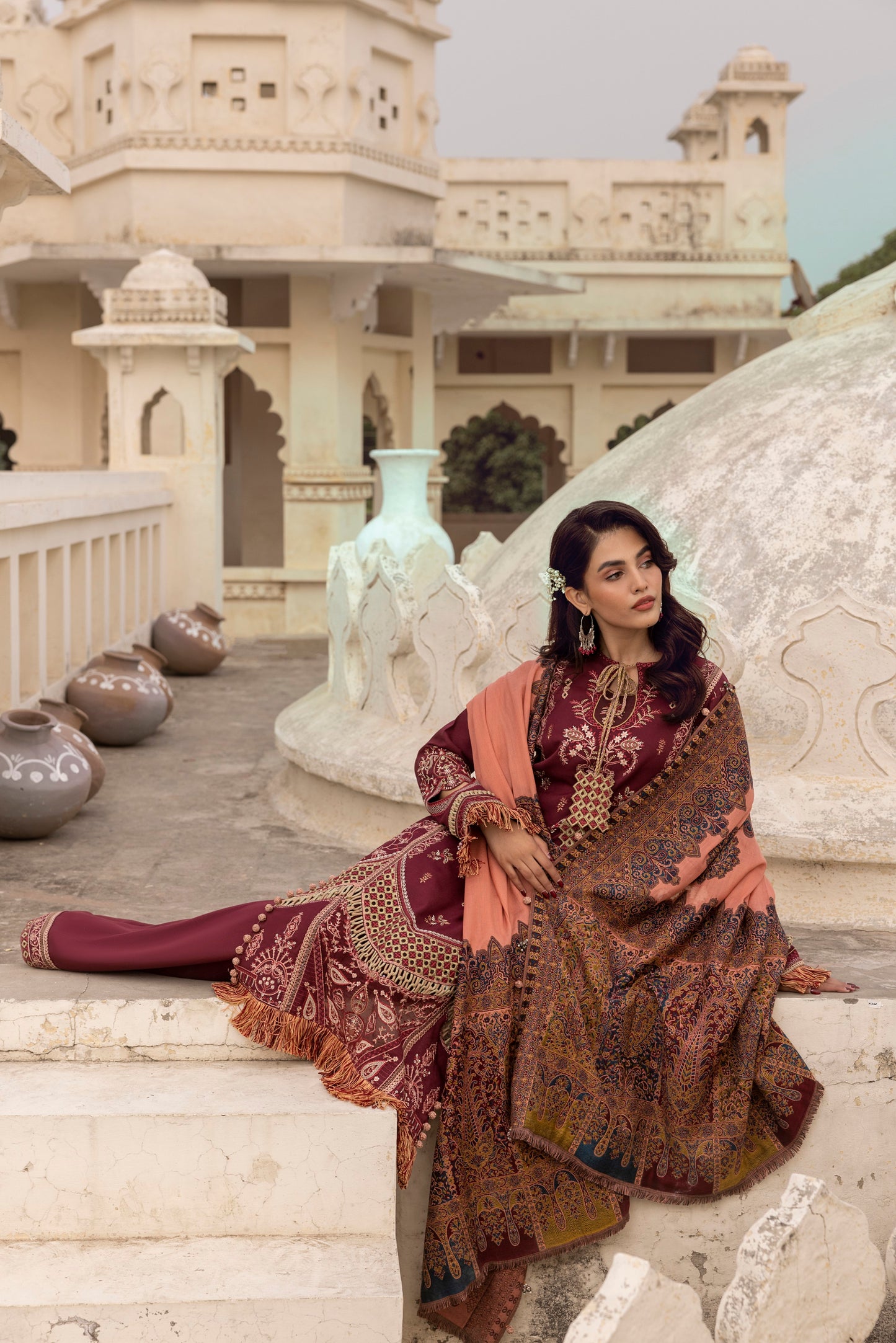 A pure, soft winter suit with Marina fabric and handmade shawl.