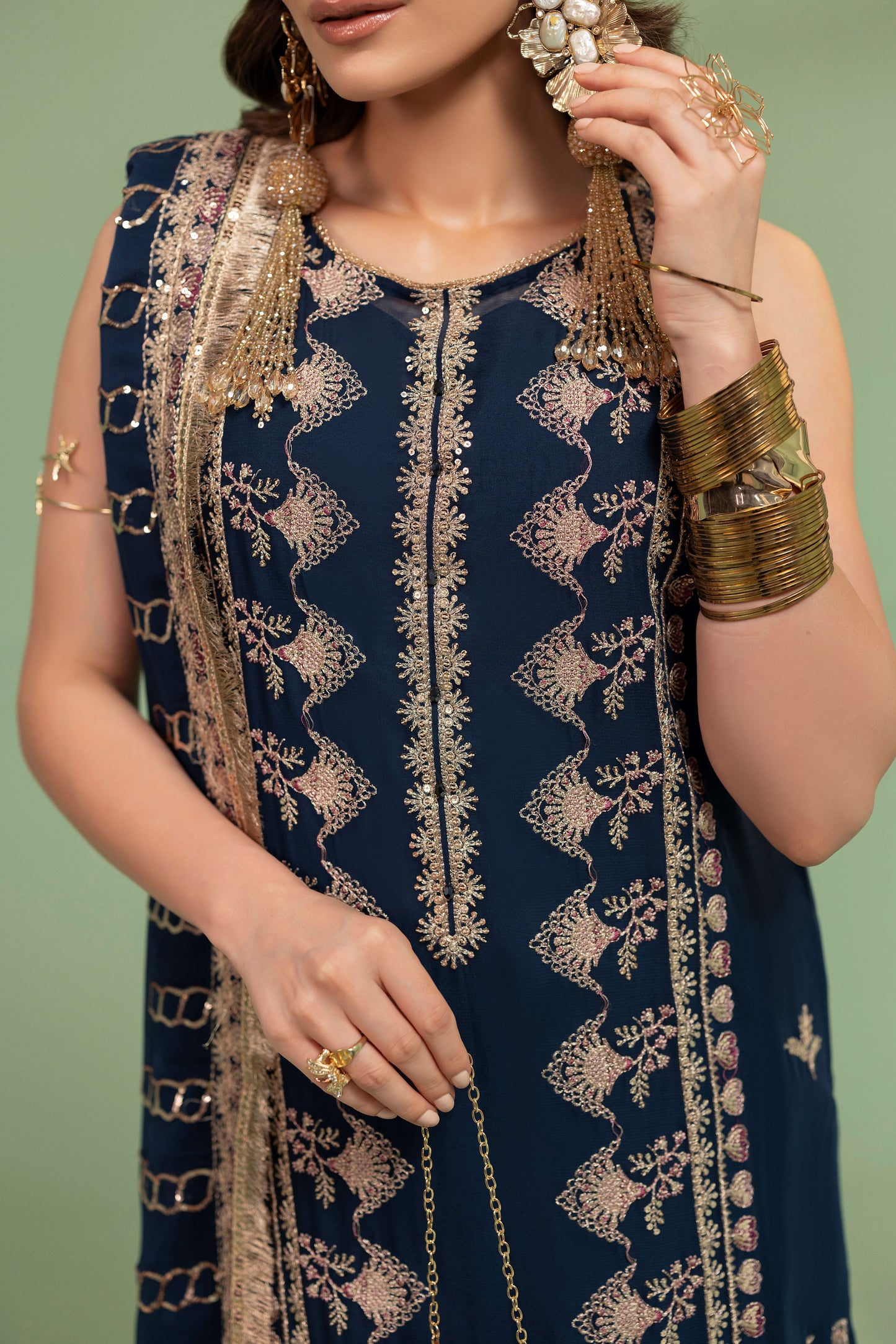 DS-01 Embroidered Chiffon 3PC Suit with Silk Inner & Dupatta
