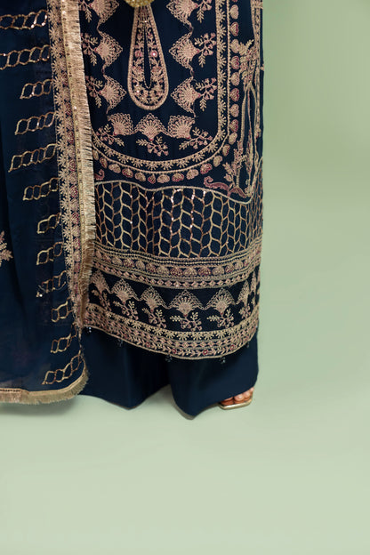 DS-01 Embroidered Chiffon 3PC Suit with Silk Inner & Dupatta