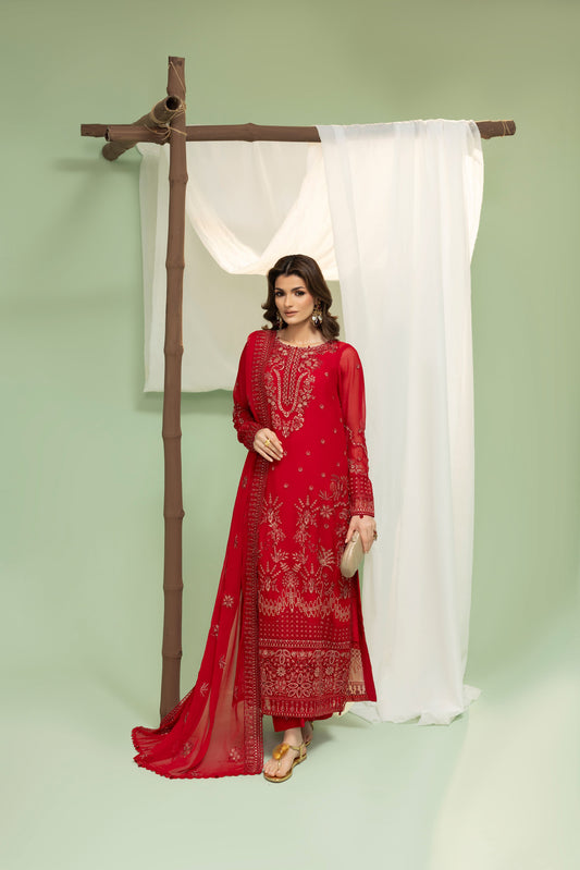 DS-09 Unstitched 3PC chiffon Suit with Embroidery details