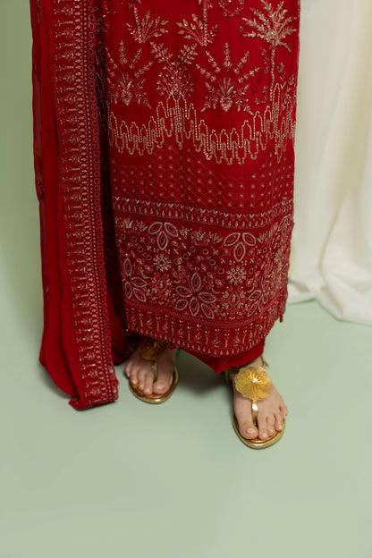 DS-09 Unstitched 3PC chiffon Suit with Embroidery details