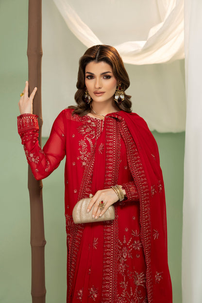 DS-09 Unstitched 3PC chiffon Suit with Embroidery details