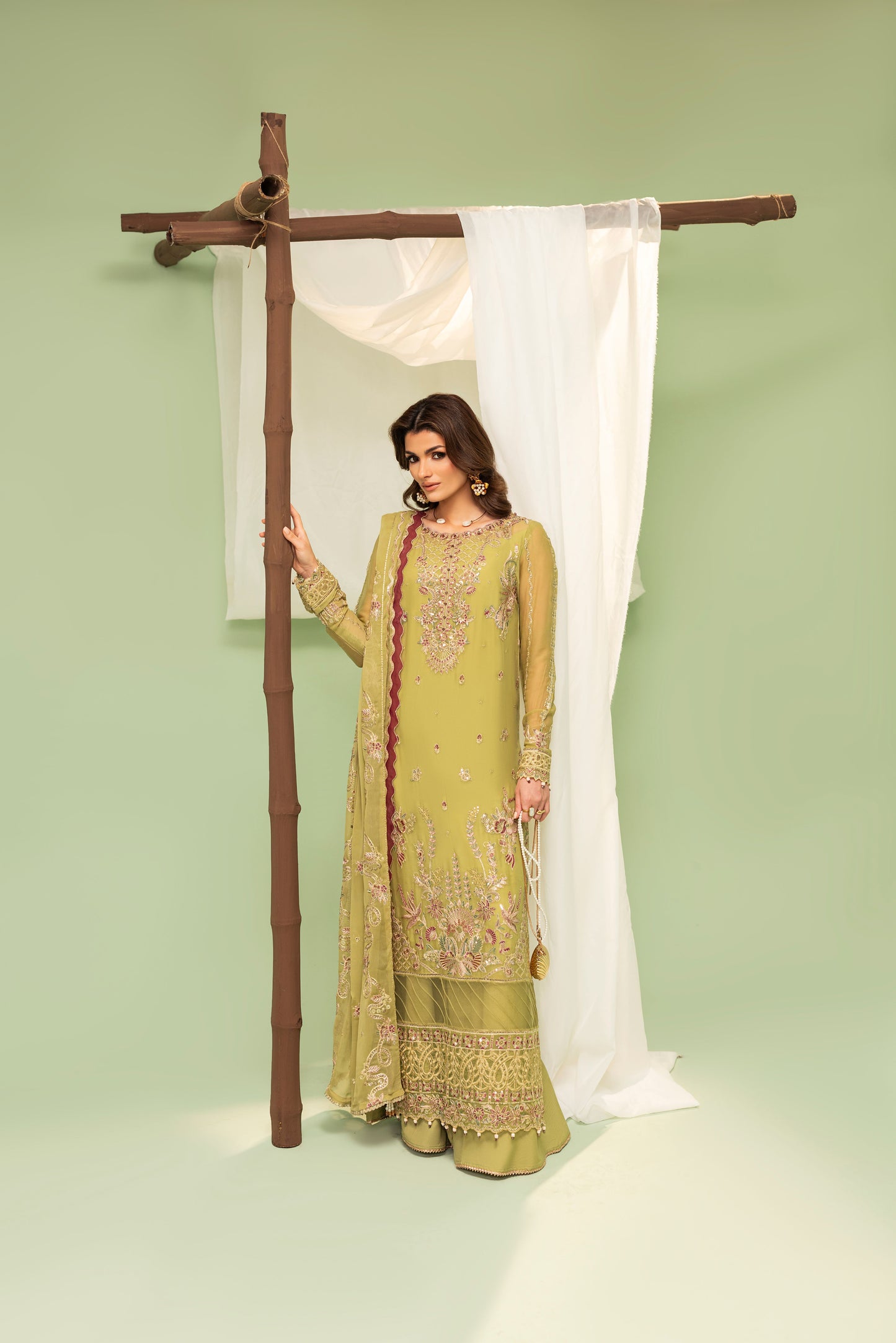 DS-03 Classic Chiffon 3PC Suit with Embroidered Front & Sleeves