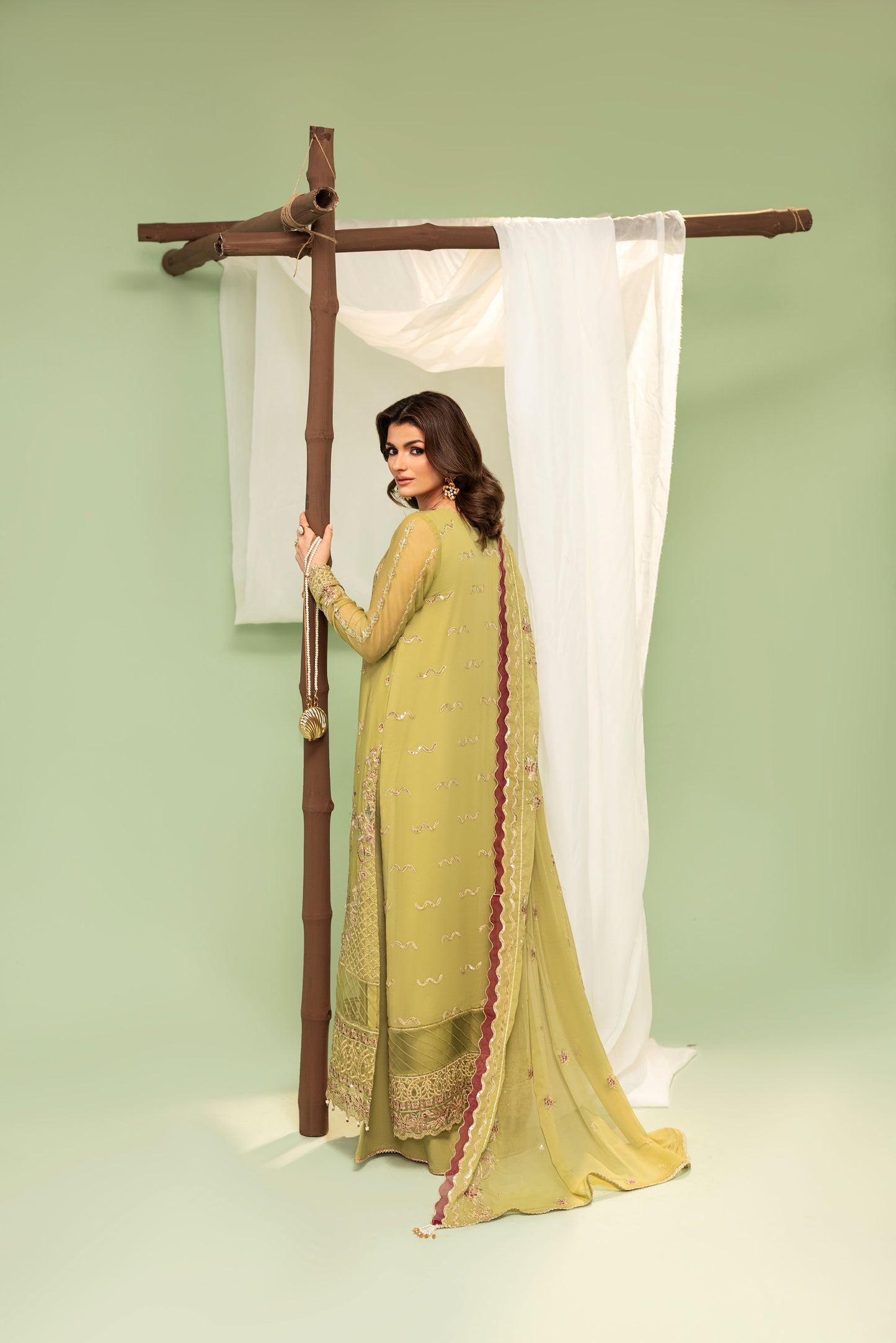 DS-03 Classic Chiffon 3PC Suit with Embroidered Front & Sleeves