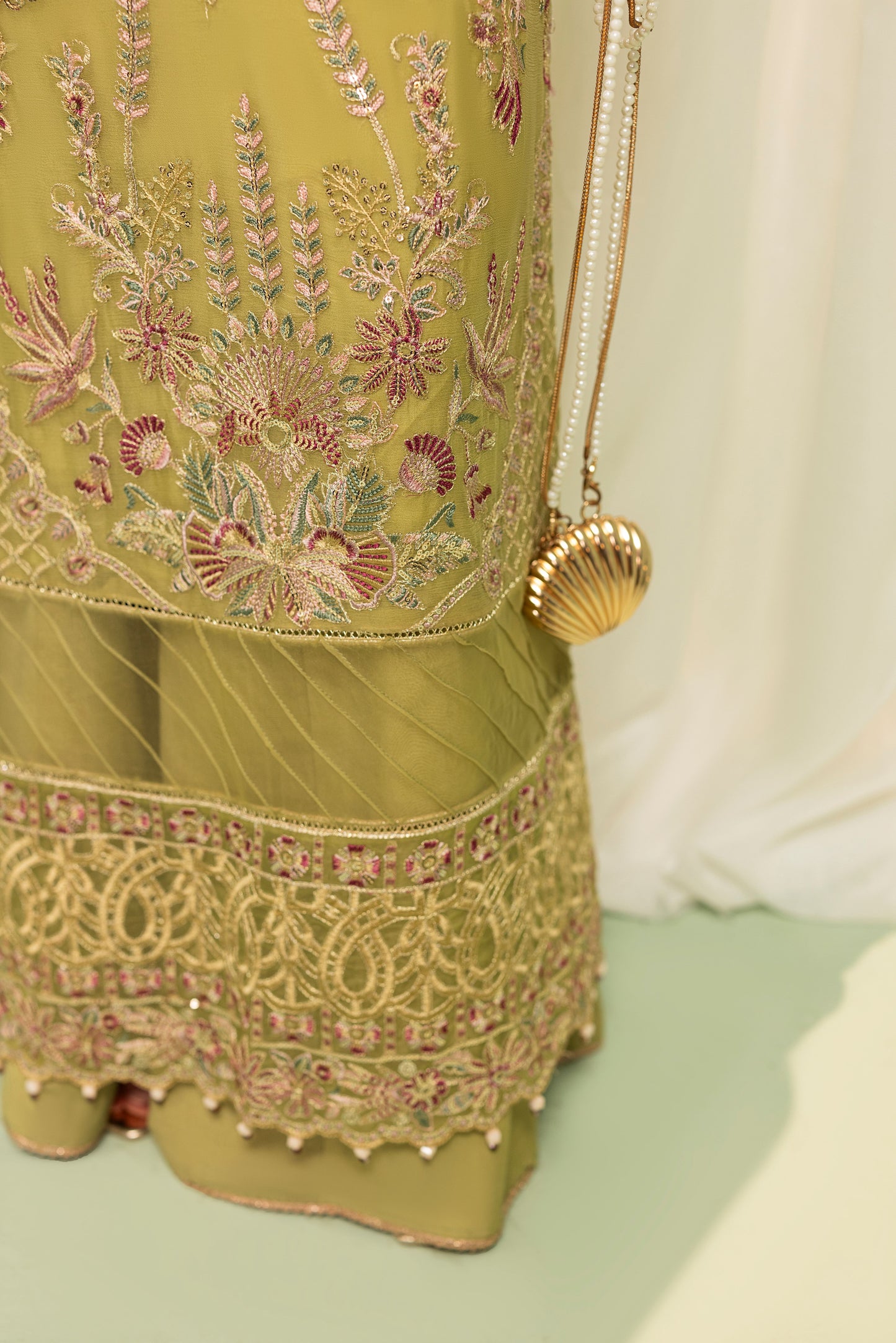 DS-03 Classic Chiffon 3PC Suit with Embroidered Front & Sleeves