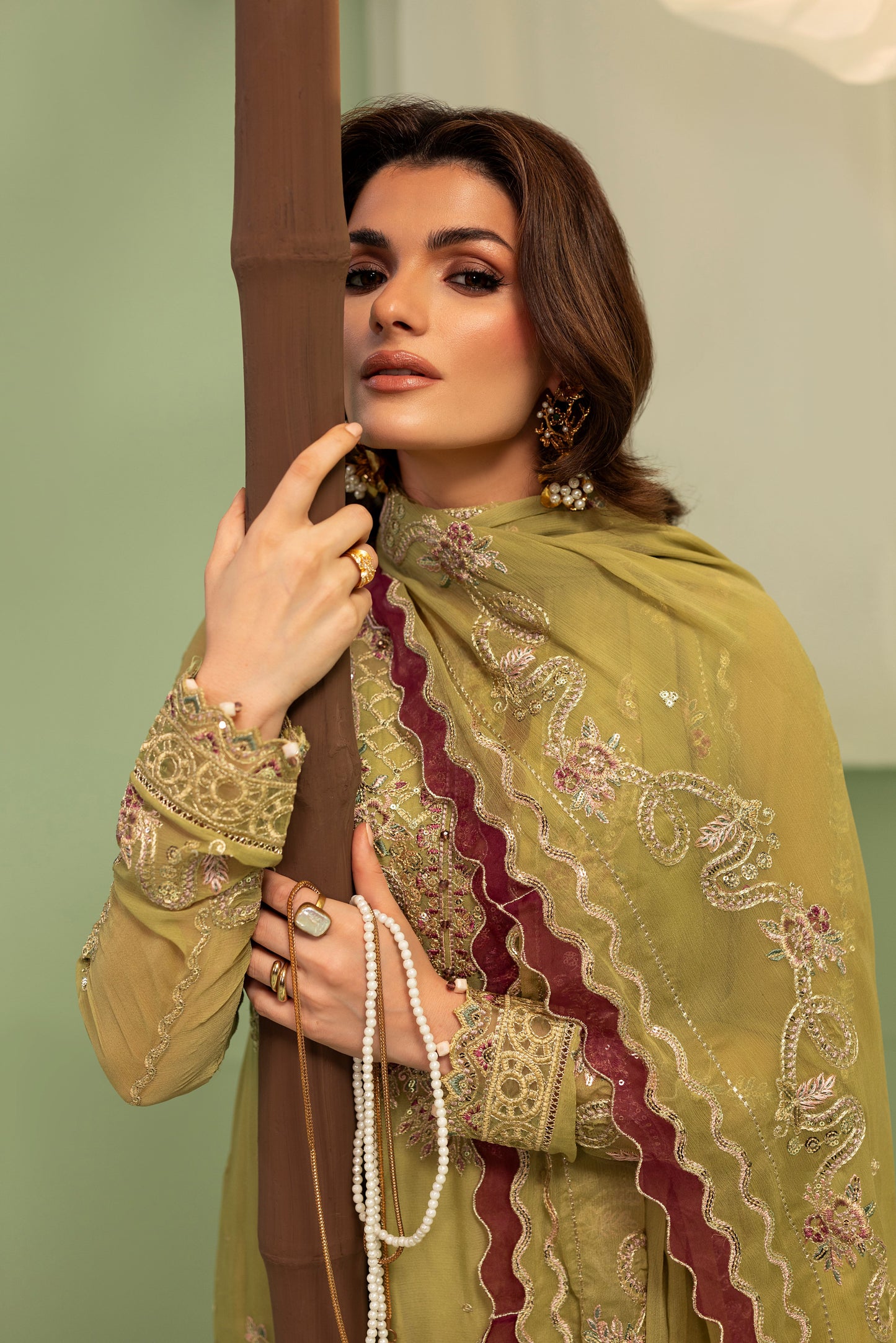 DS-03 Classic Chiffon 3PC Suit with Embroidered Front & Sleeves