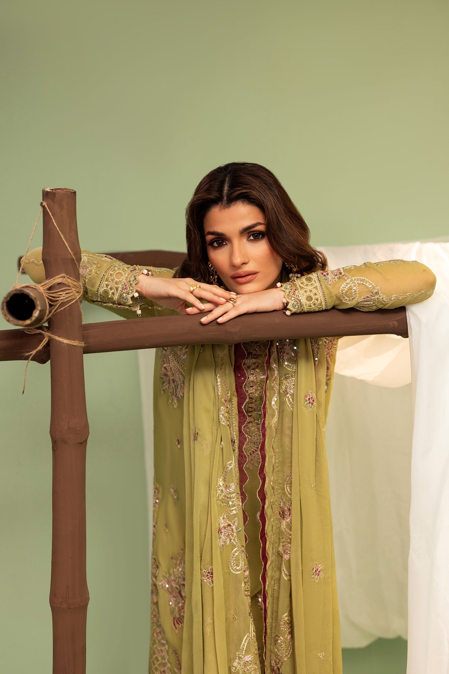 DS-03 Classic Chiffon 3PC Suit with Embroidered Front & Sleeves