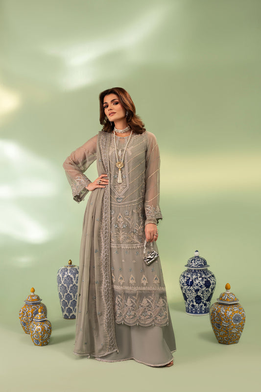 DS-04 Winter Chiffon 3PC Suit with Raw Silk Inner & Trouser
