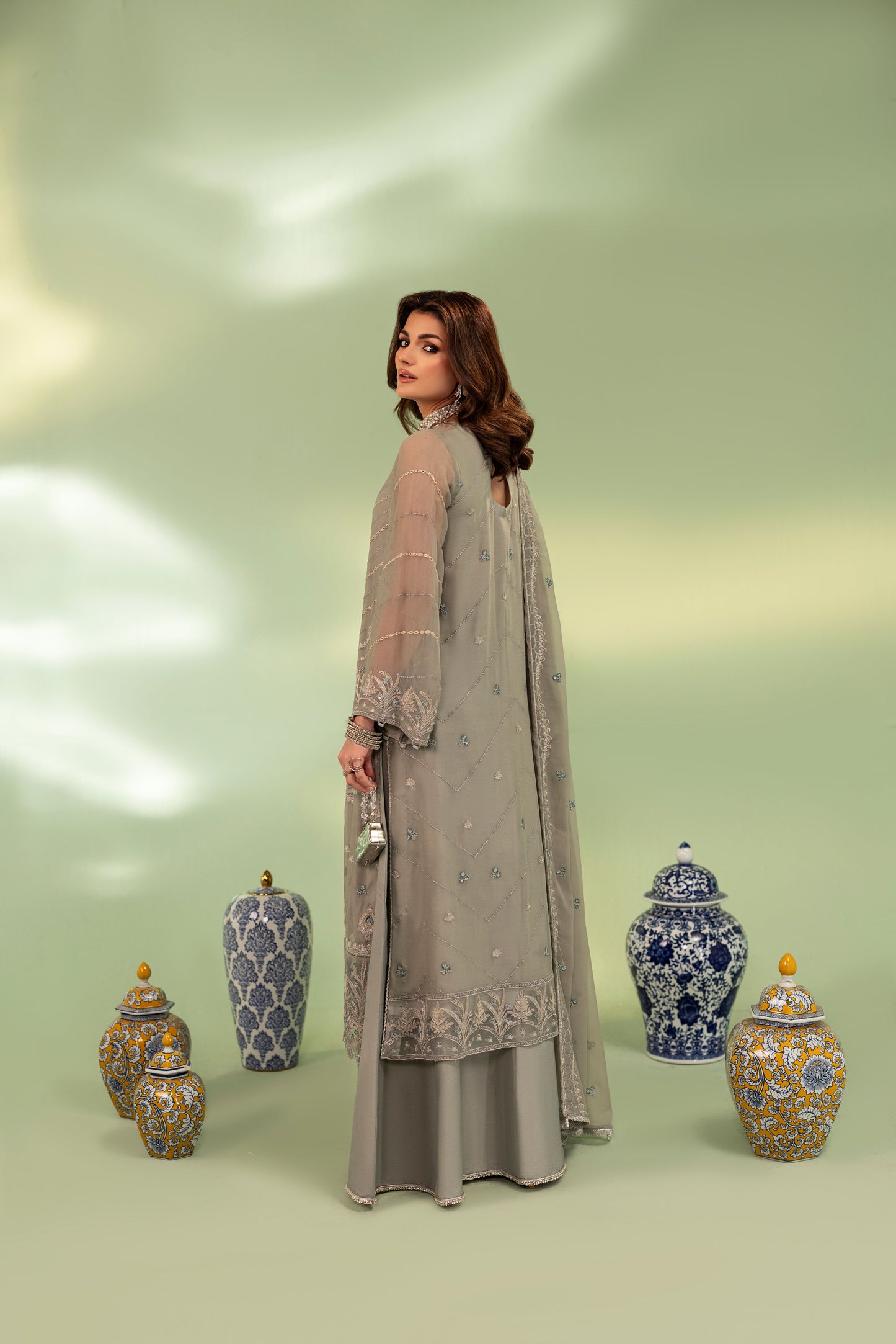 DS-04 Winter Chiffon 3PC Suit with Raw Silk Inner & Trouser