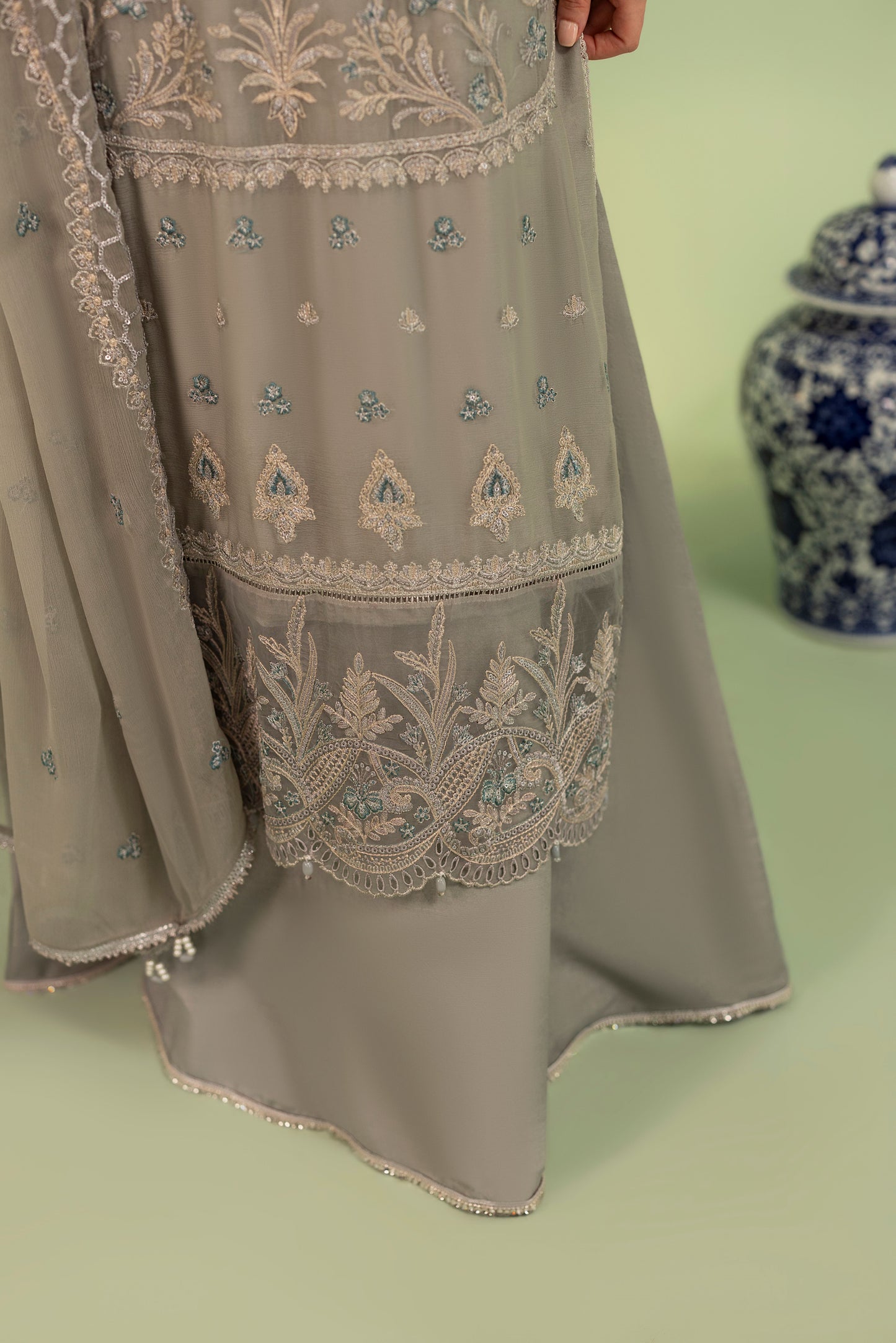 DS-04 Winter Chiffon 3PC Suit with Raw Silk Inner & Trouser