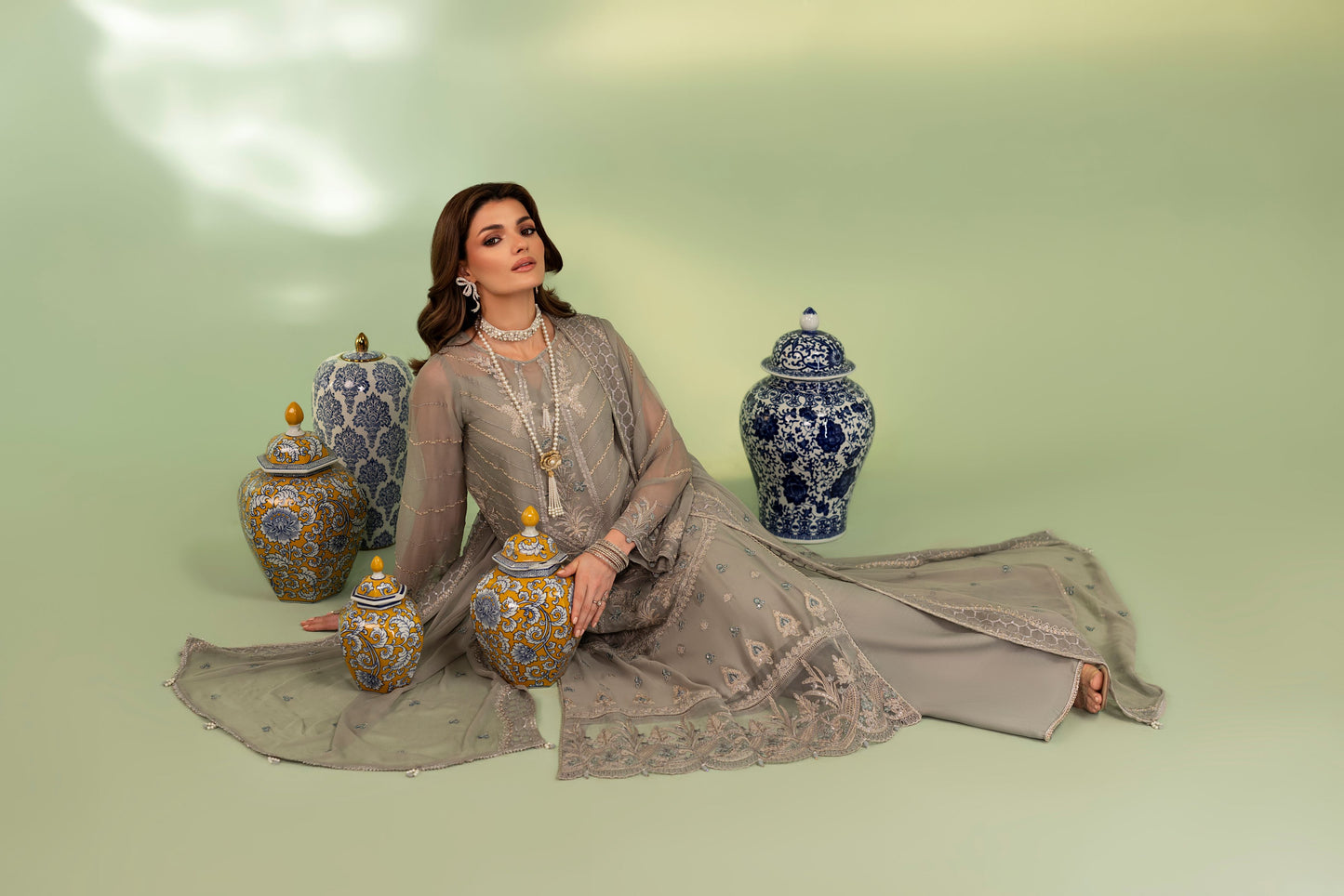 DS-04 Winter Chiffon 3PC Suit with Raw Silk Inner & Trouser