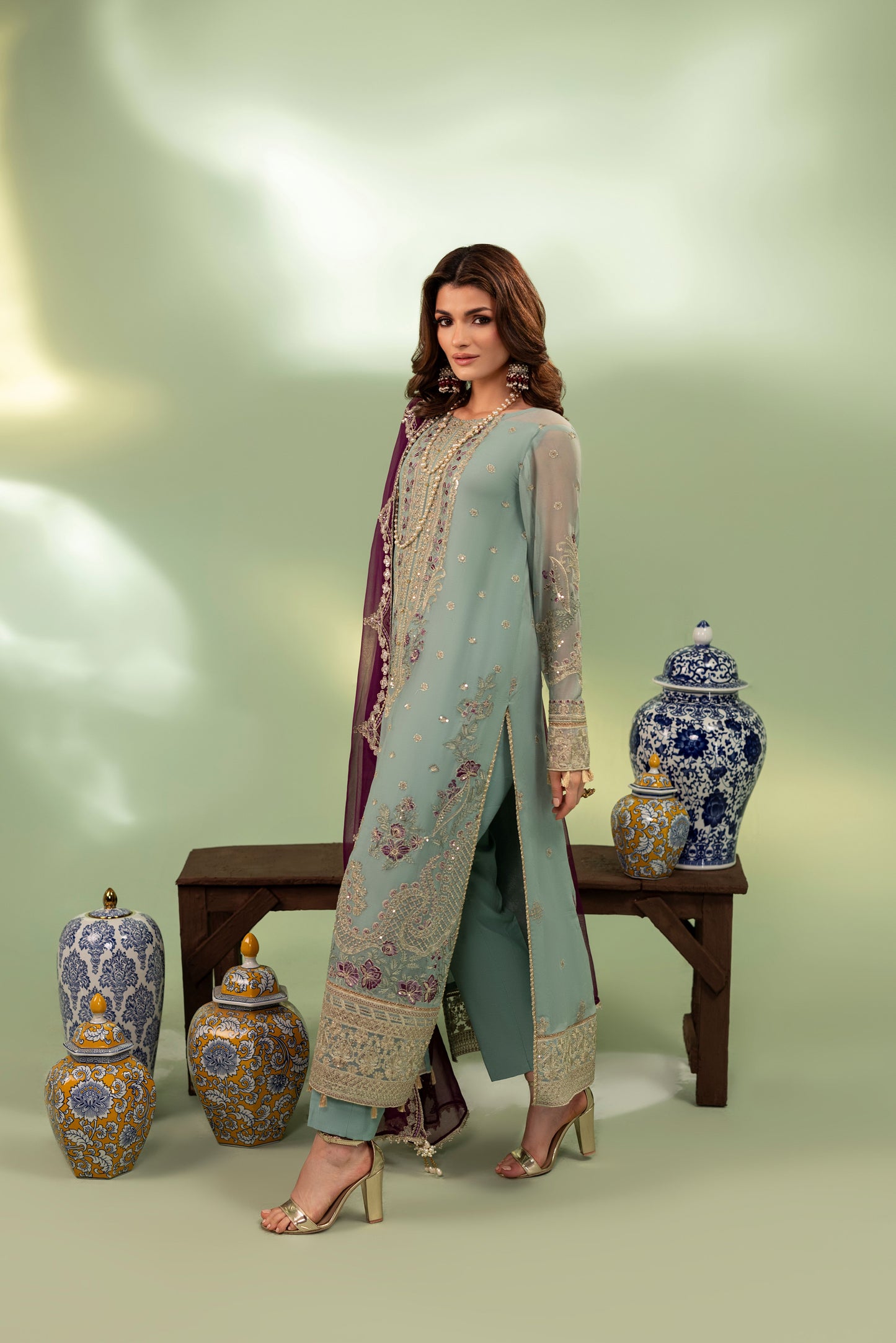 DS-08 Eastern Chiffon 3PC Suit with Flowing Dupatta