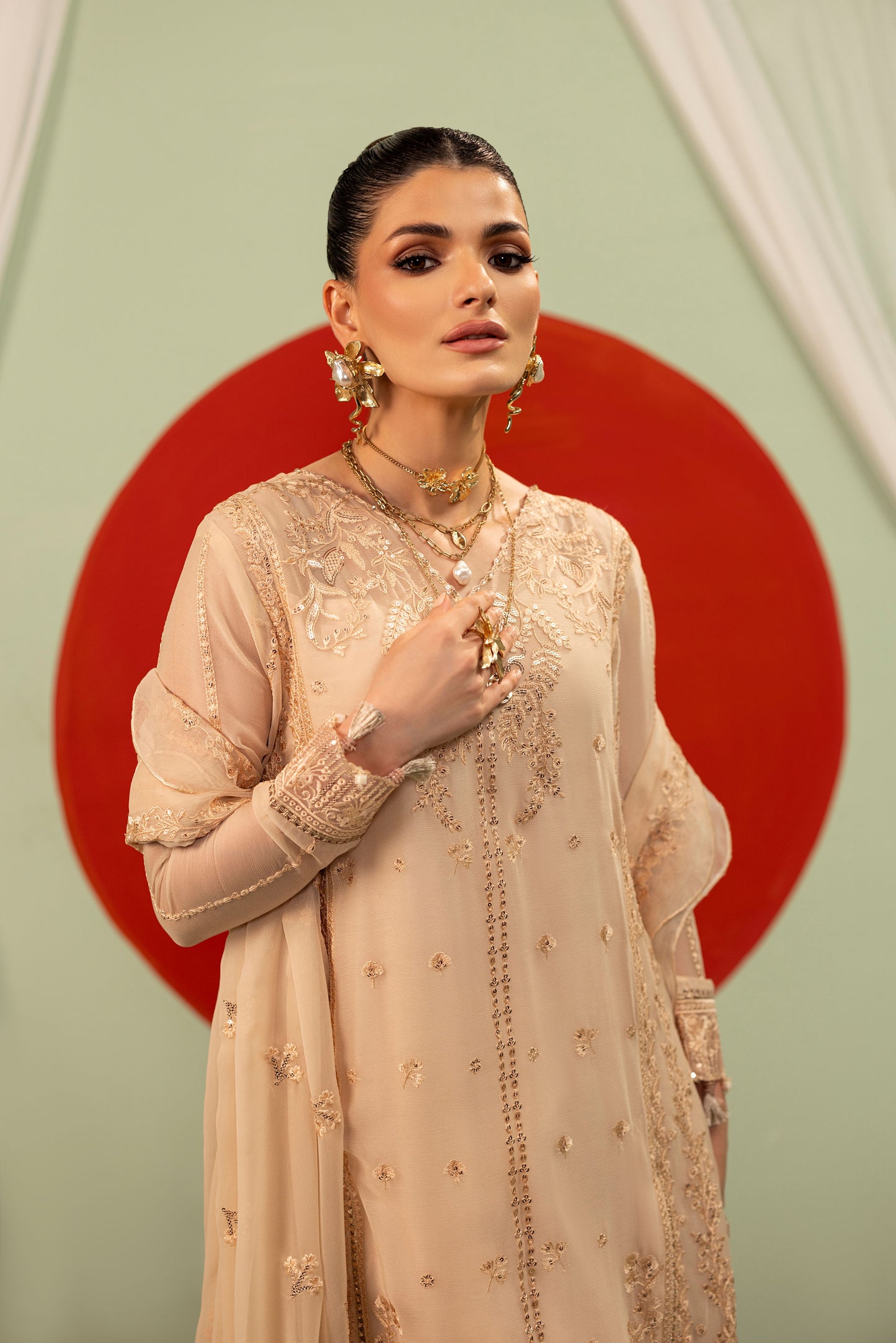 DS-06 Premium Chiffon 3PC Suit with Embroidered Front & Back