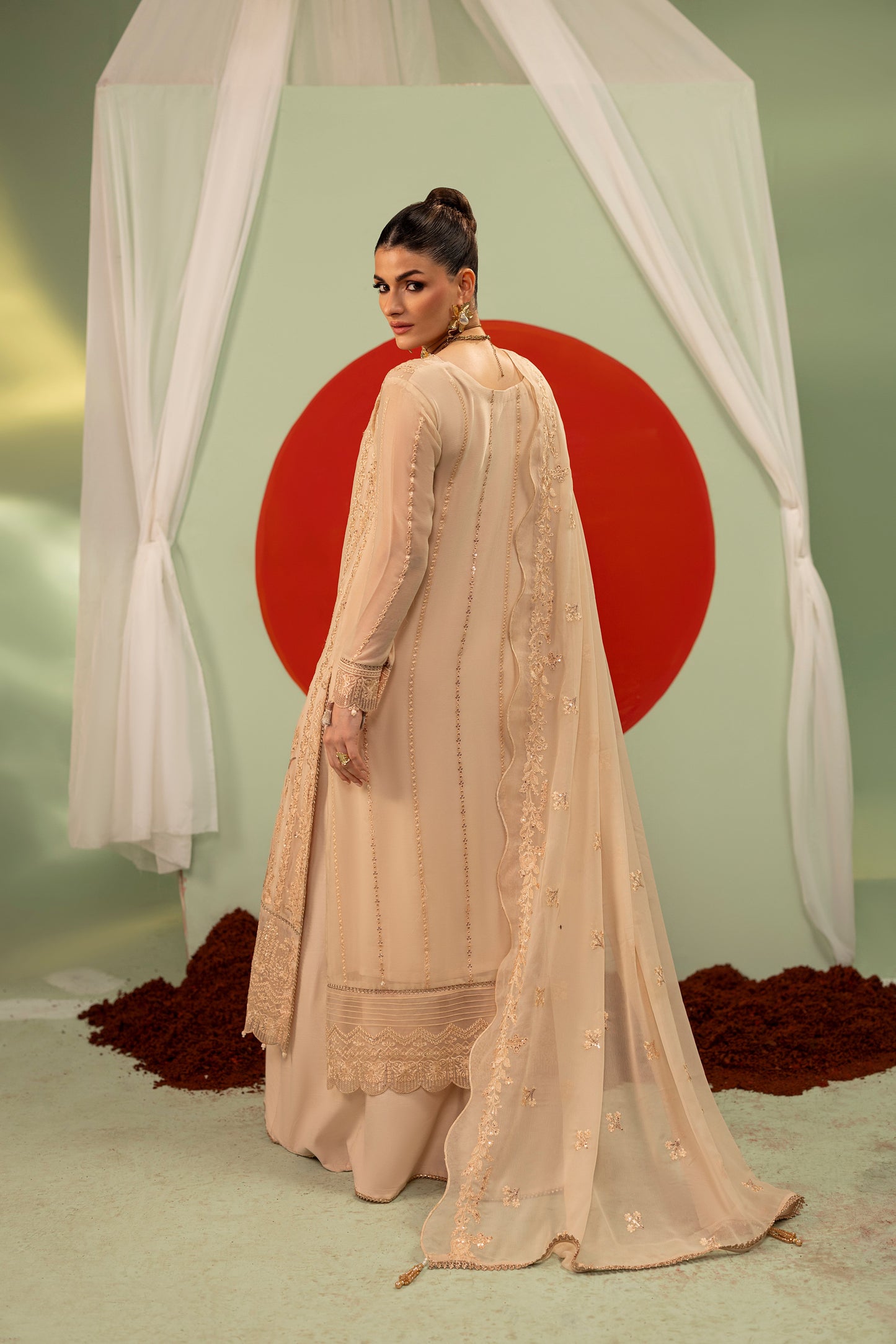 DS-06 Premium Chiffon 3PC Suit with Embroidered Front & Back