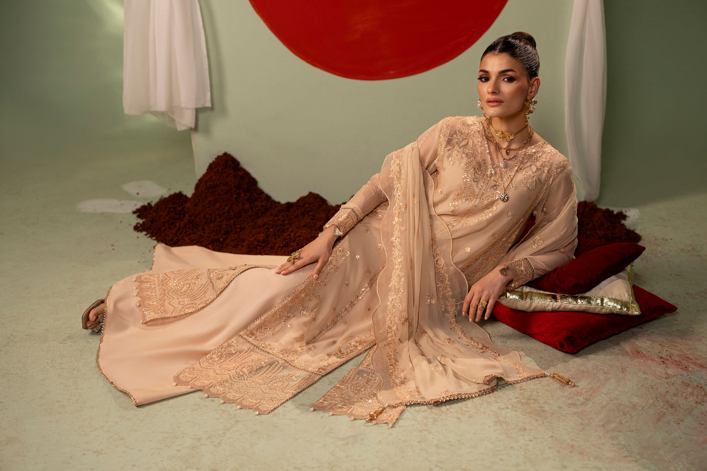 DS-06 Premium Chiffon 3PC Suit with Embroidered Front & Back