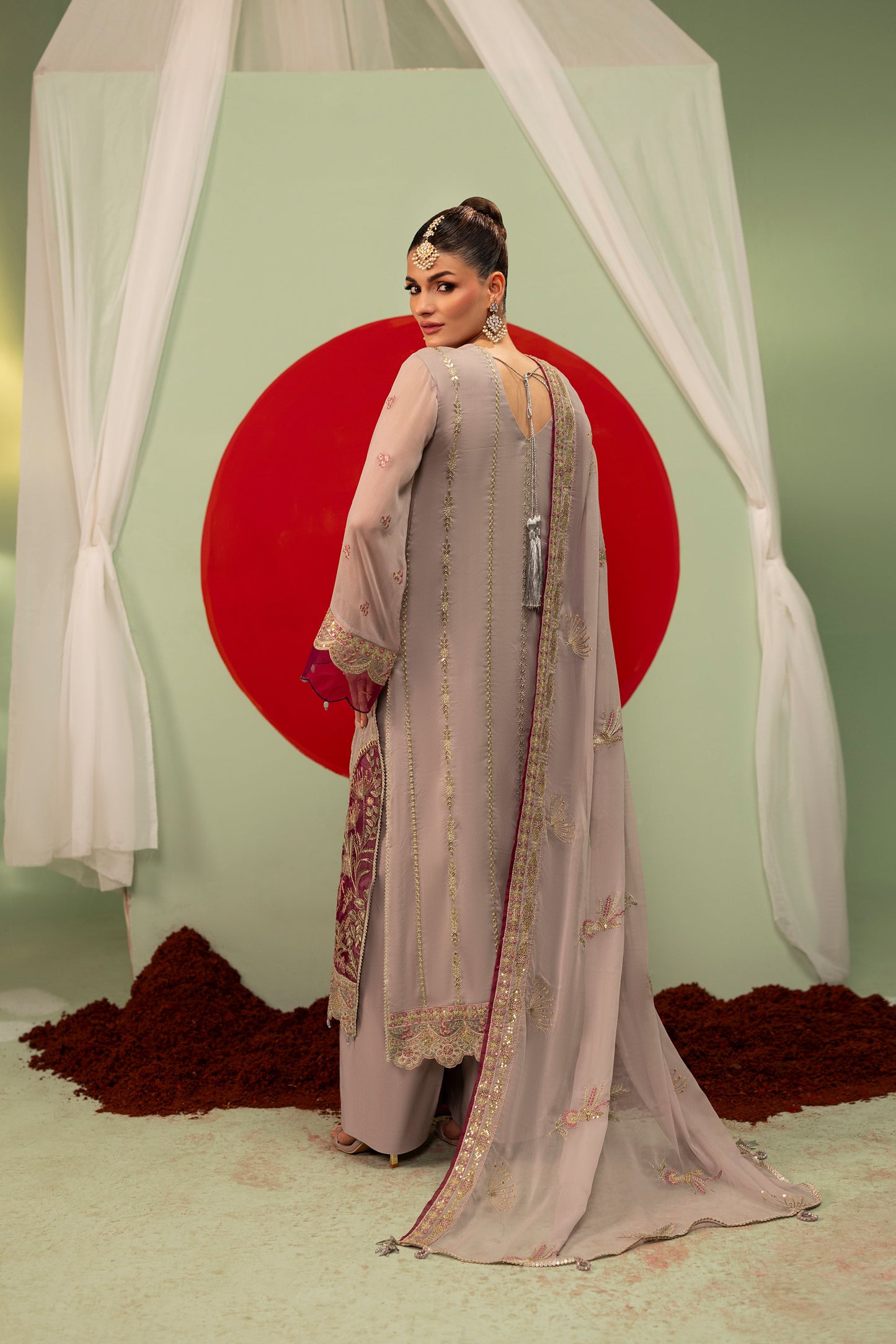 DS-10 Chiffon 3PC Suit with Embroidered Neckline & Daman
