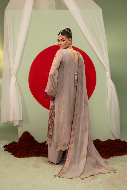 DS-10 Chiffon 3PC Suit with Embroidered Neckline & Daman