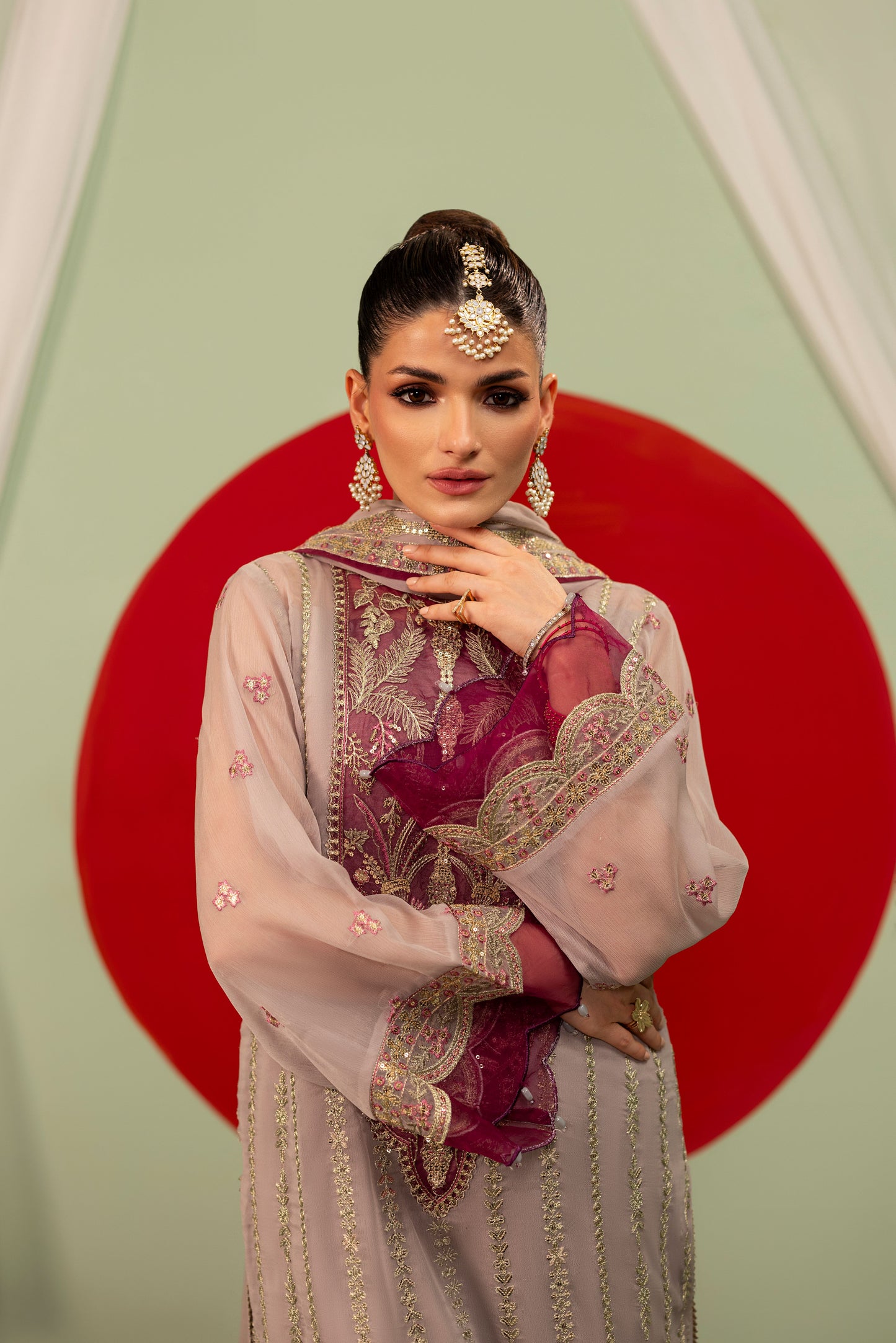 DS-10 Chiffon 3PC Suit with Embroidered Neckline & Daman