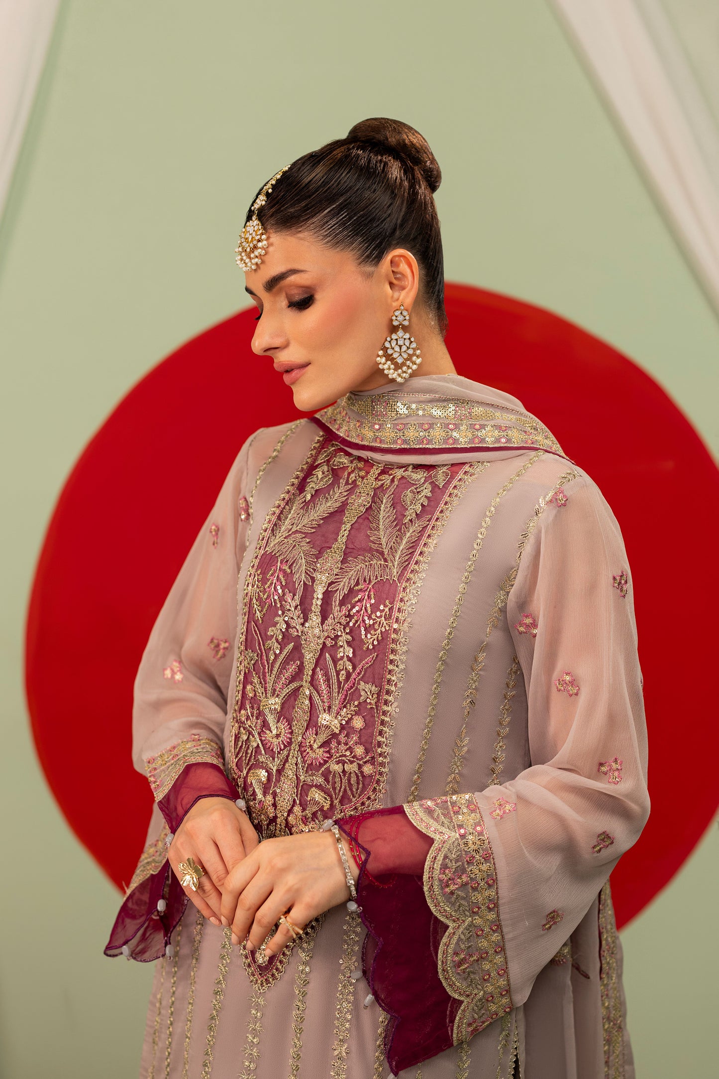 DS-10 Chiffon 3PC Suit with Embroidered Neckline & Daman