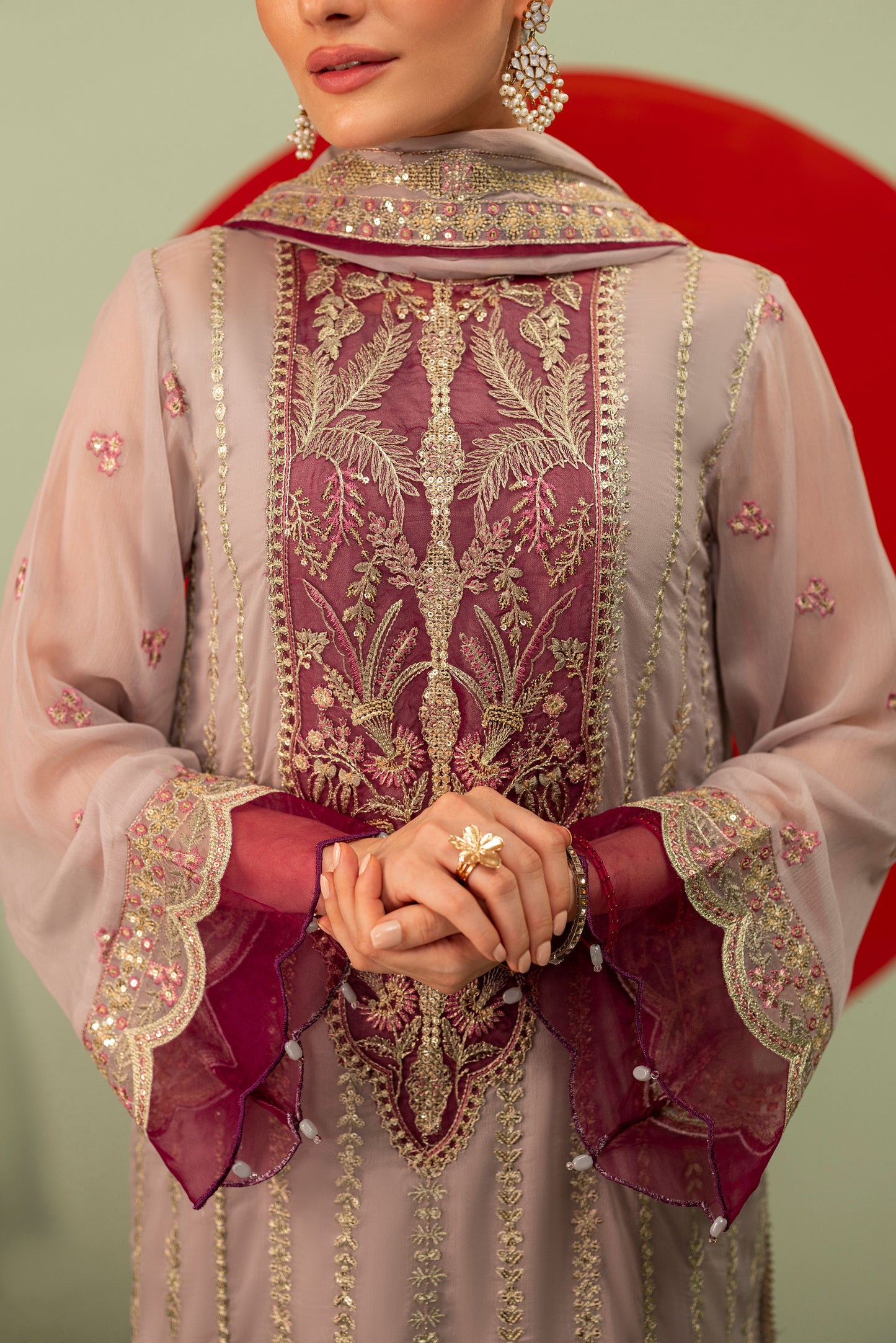 DS-10 Chiffon 3PC Suit with Embroidered Neckline & Daman