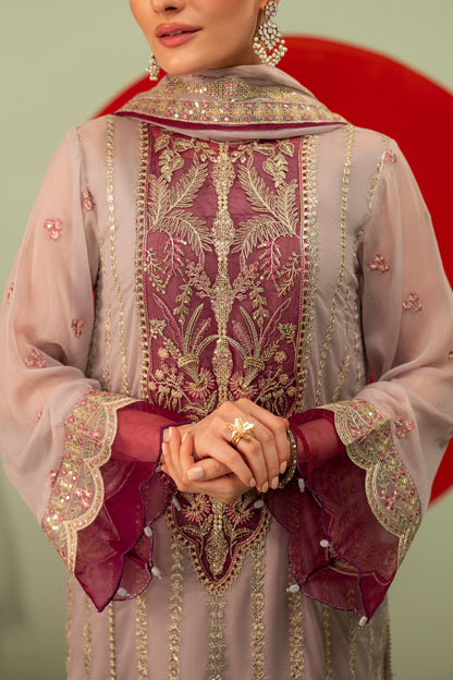 DS-10 Chiffon 3PC Suit with Embroidered Neckline & Daman